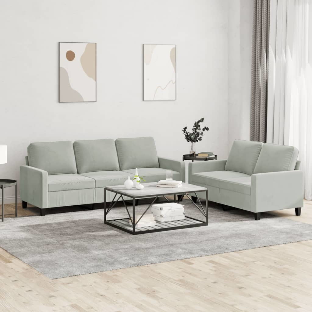 2 Piece Sofa Set with Cushions Light Gray Velvet