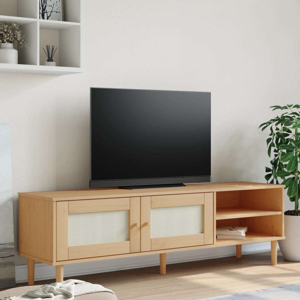 TV Stand SENJA Rattan Look Brown 62.2"x15.7"x19.3" Solid Wood Pine