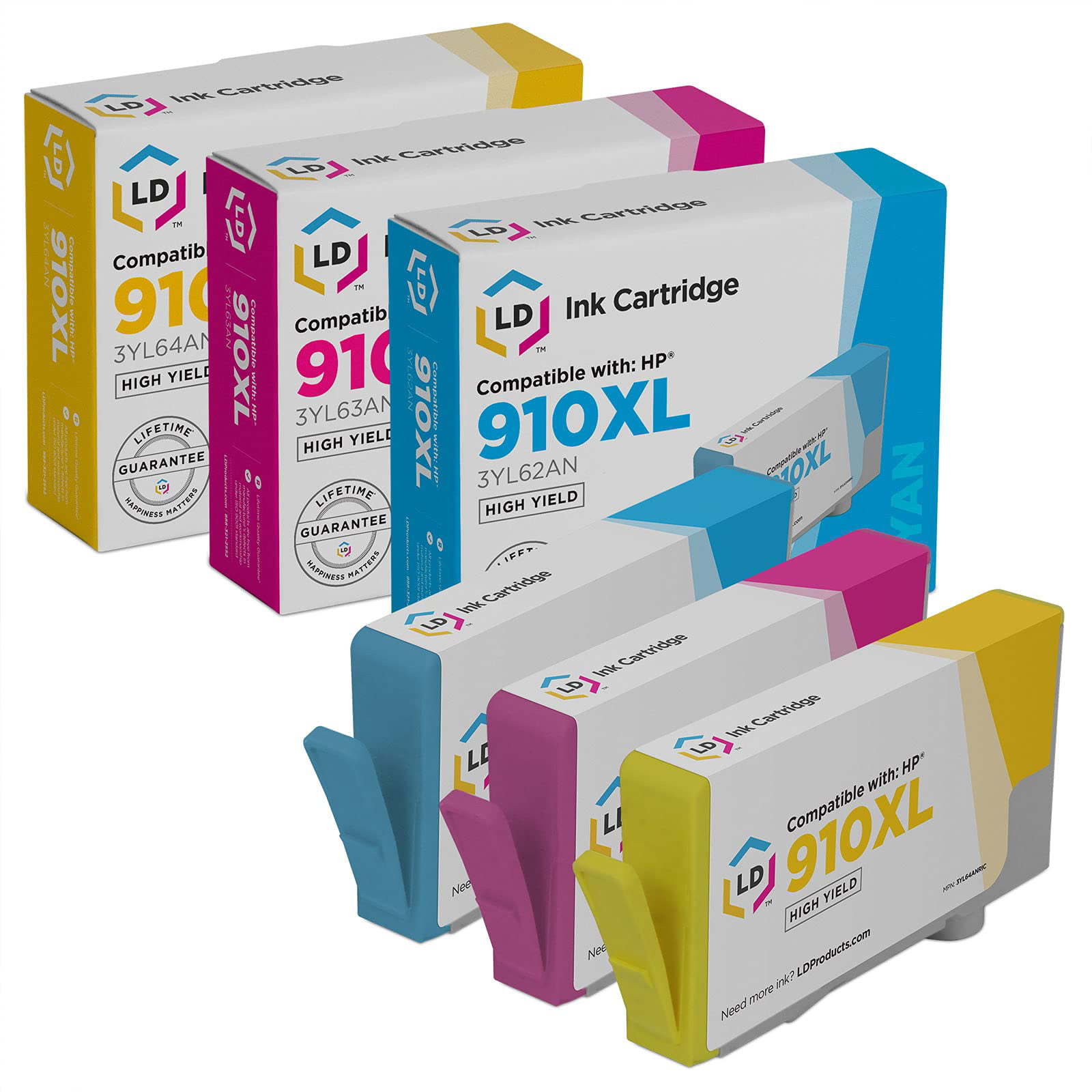 LD Products Remanufactured HP 910XL High Yield Ink Cartridges, 3 Pack (Cyan, Magenta, Yellow)