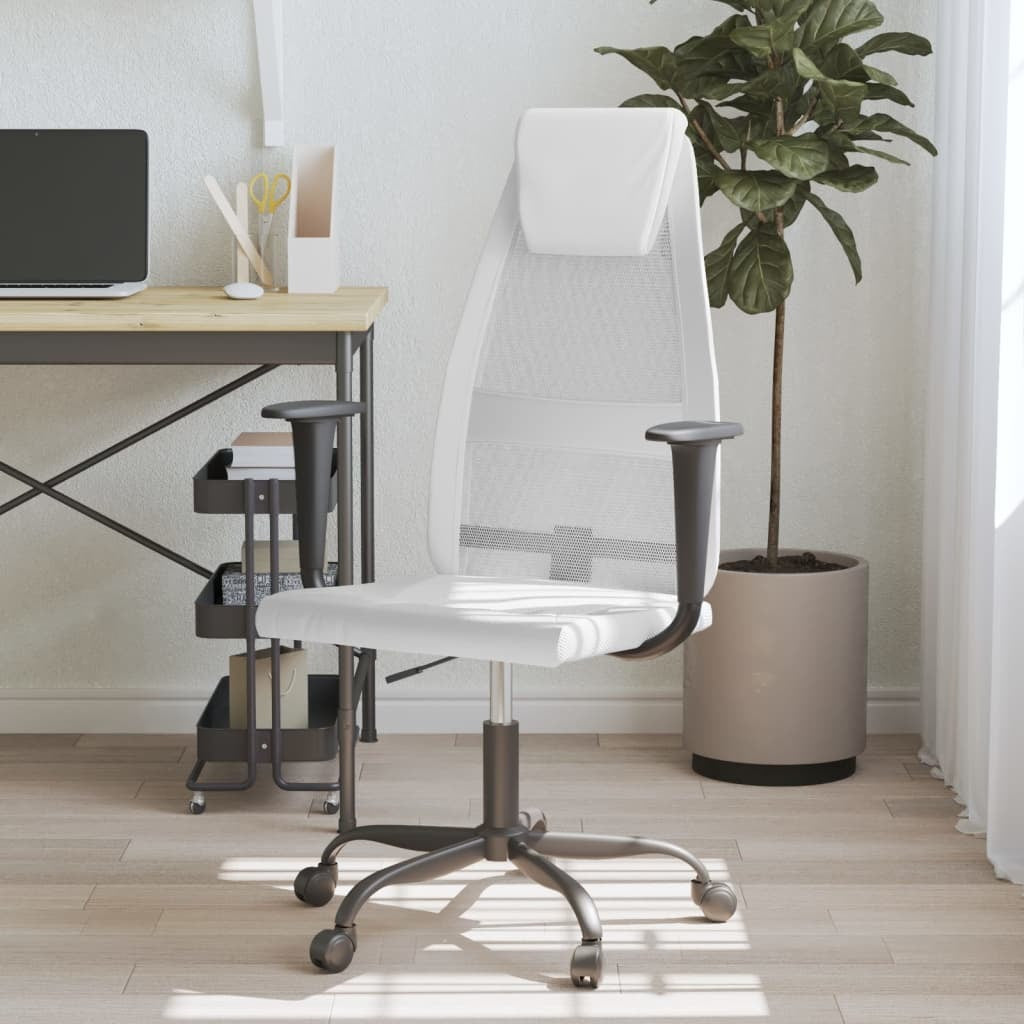 Office Chair White Mesh Fabric and Faux Leather