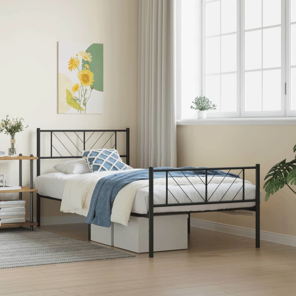 Metal Bed Frame with Headboard and Footboard Black 39.4"x78.7"