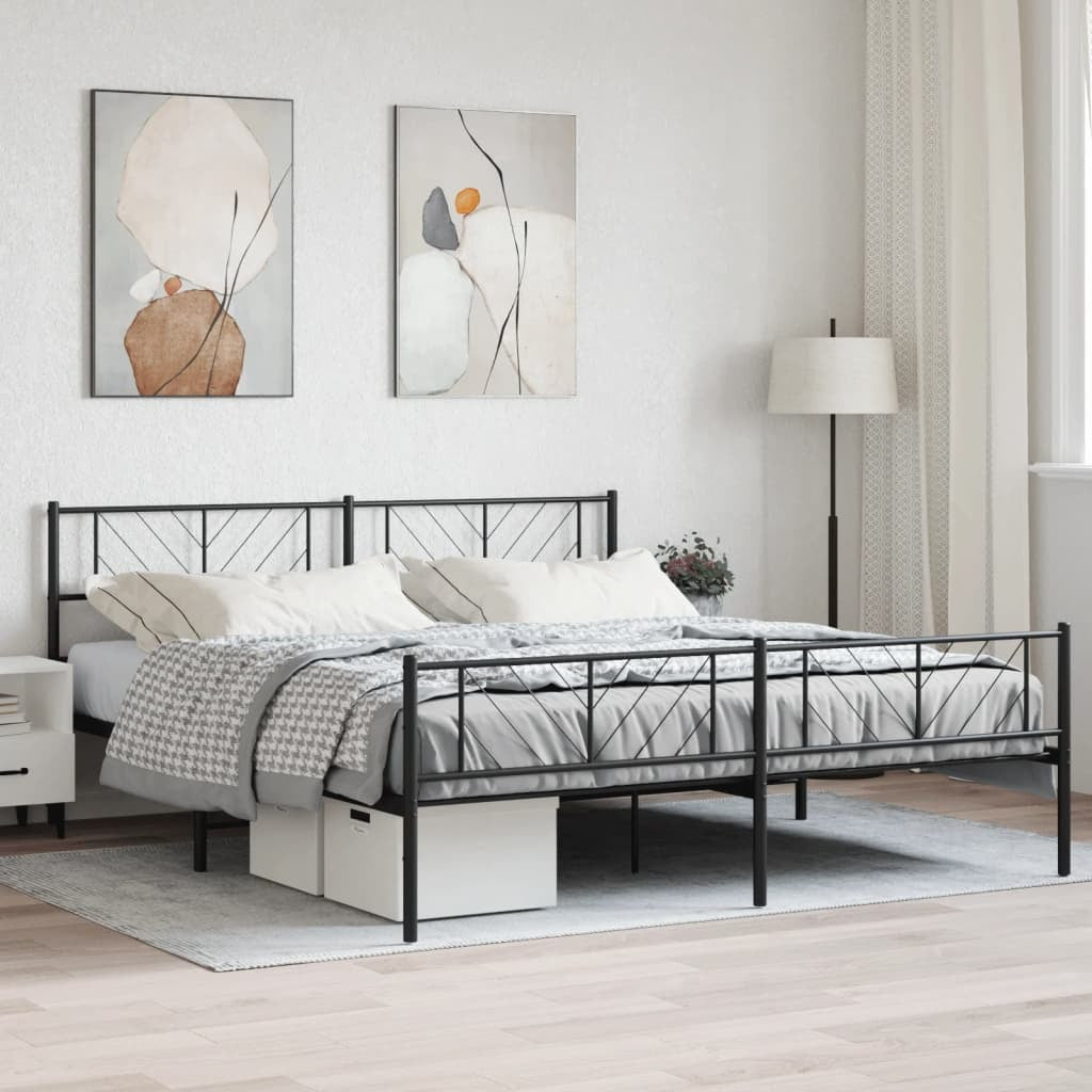 Metal Bed Frame with Headboard and Footboard Black 76"x79.9"