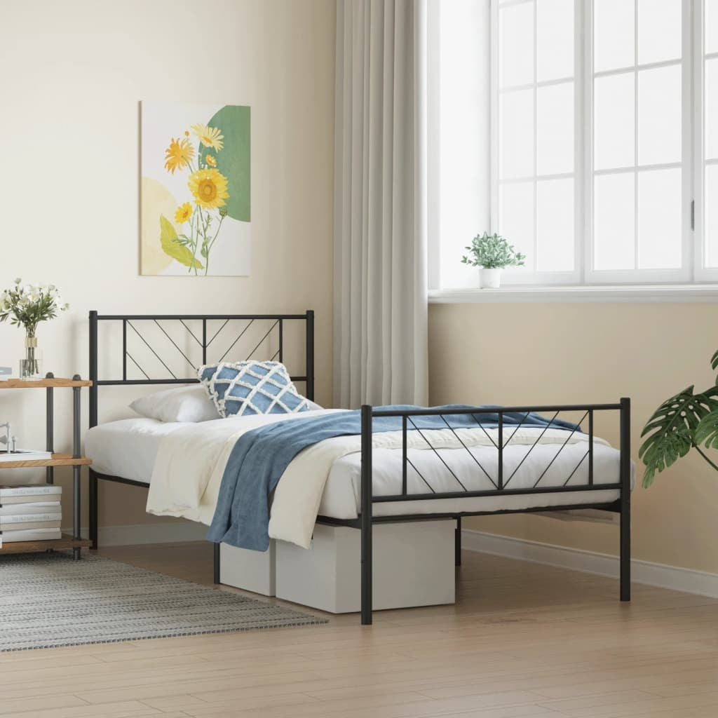 Metal Bed Frame with Headboard and Footboard Black 39.4"x74.8"