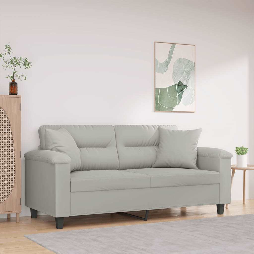 2-Seater Sofa with Pillows Light Gray 55.1" Microfiber Fabric