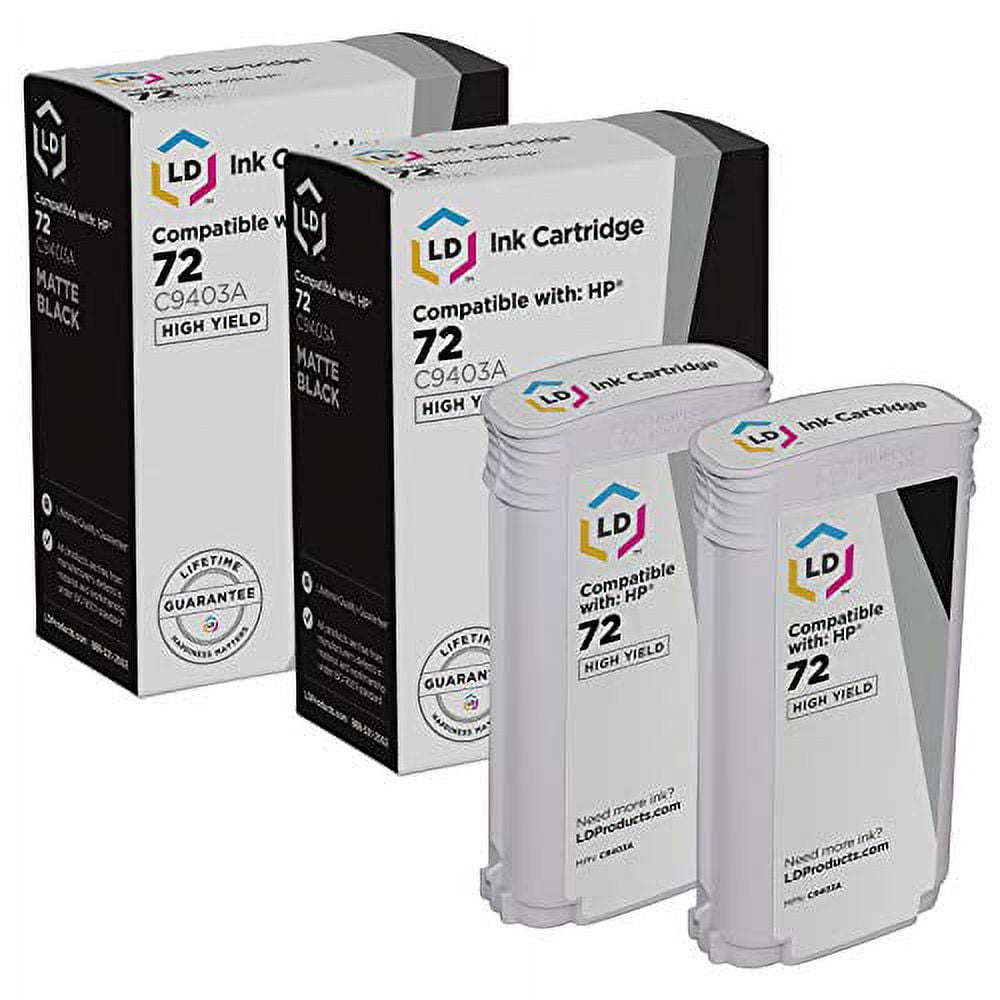 LD Remanufactured Replacement for HP 72 C9403A High Yield Matte Black Ink Cartridge 2-Pack for DesignJet T1300, T2300, T2300 PostScript, T610, T620, T770, T790, T795, T1100, T1100ps, T1120, T1120ps