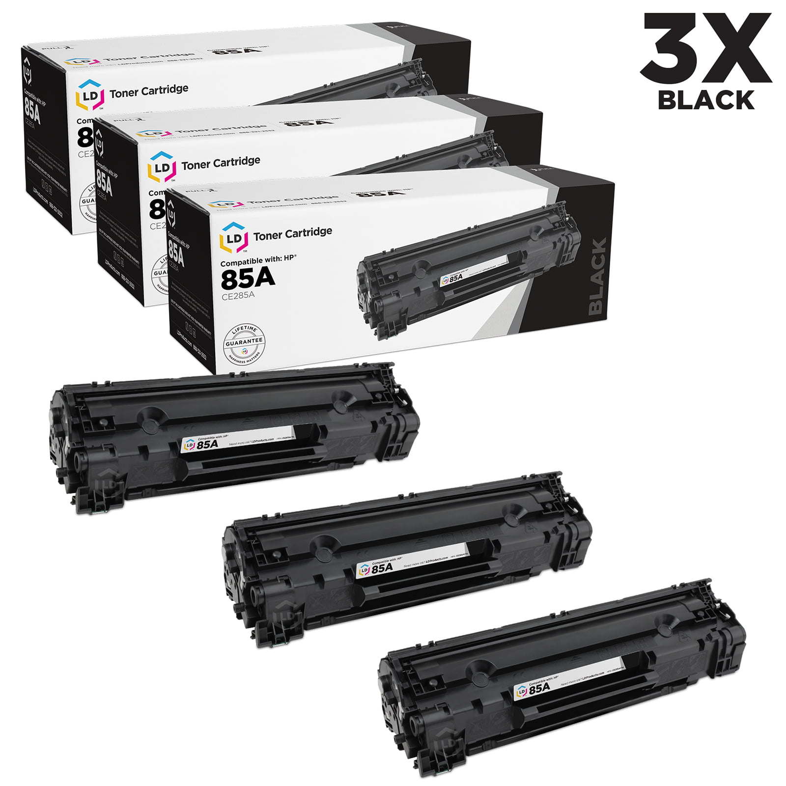 Compatible Replacements for Hewlett Packard CE285A (HP 85A) Set of 3 Black Laser Toner Cartridges LaserJet Pro M1132 M1138 M1139 M1212nf M1217nfw MFP M1219nf P1102 P1109W