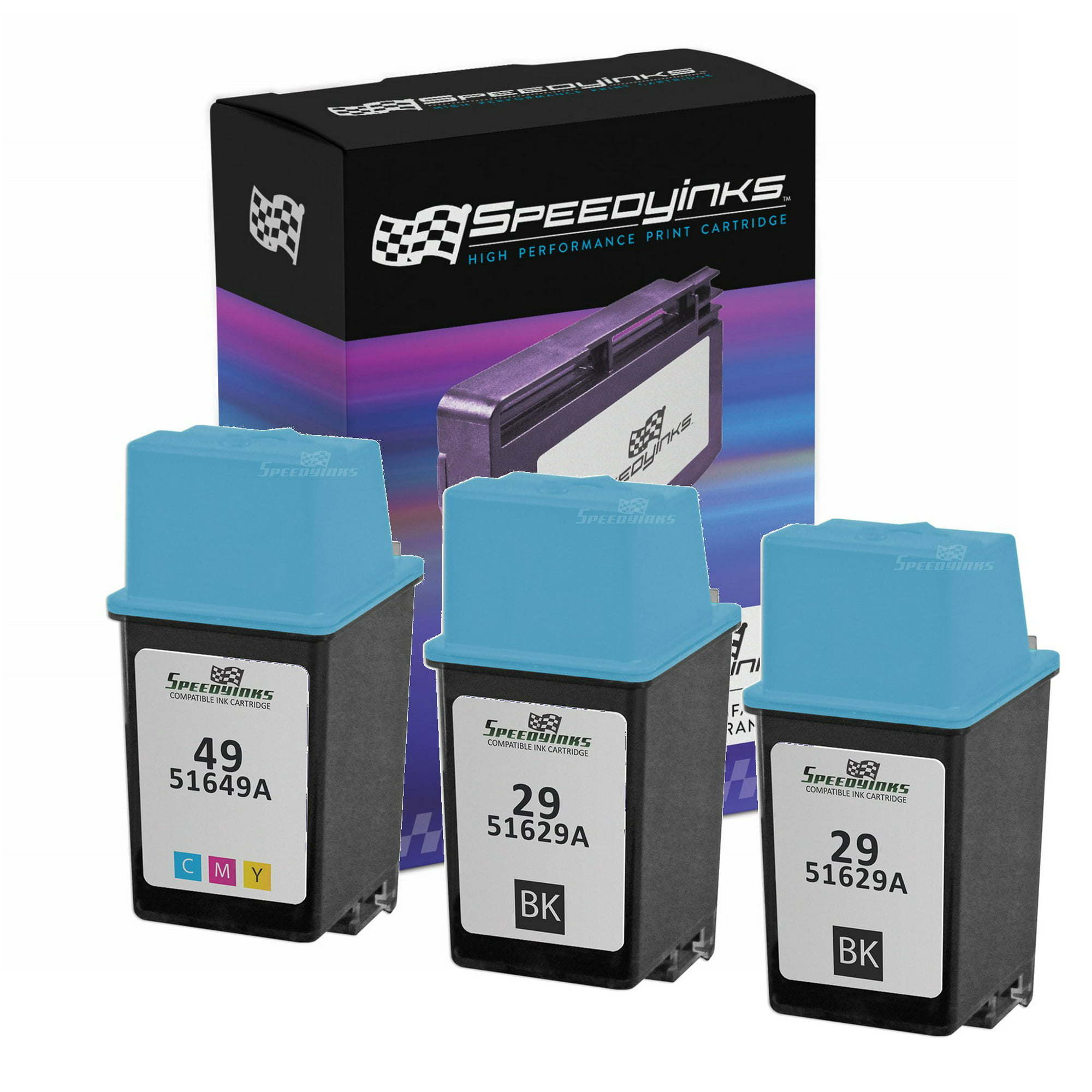 Speedy Remanufactured Cartridge Replacement for HP 29 & HP 49 (2 Black, 1 Tri-Color , 3-Pack)