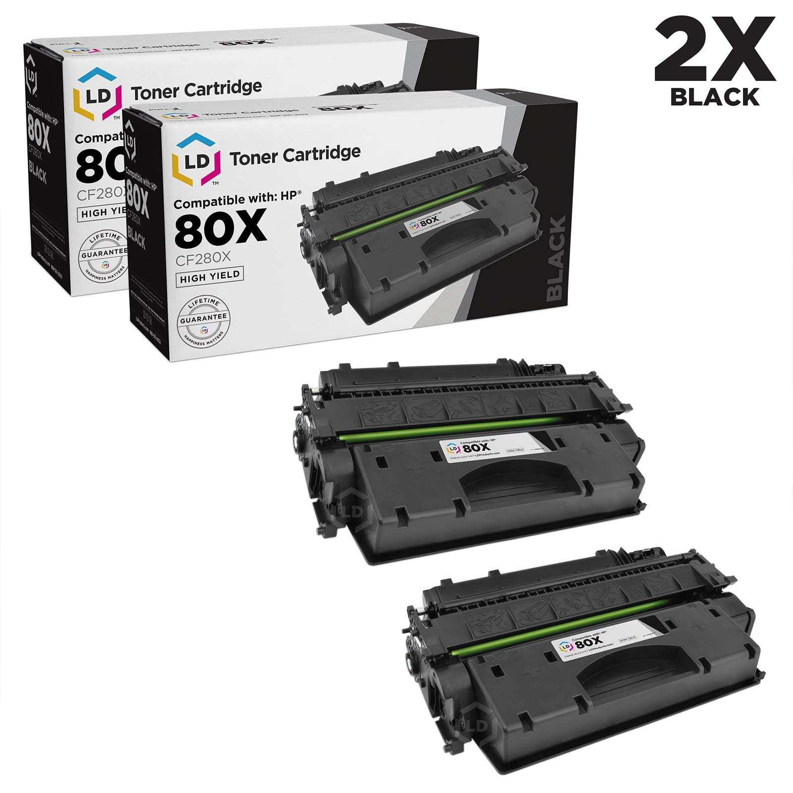 LD © Compatible Replacements for Hewlett Packard CF280X (HP 80X) 2PK HY Black Toner Cartridges for Laserjet Pro 400 M401dn, 400 M401dne, 400 M401dw, 400 M401n & 400 M425dn