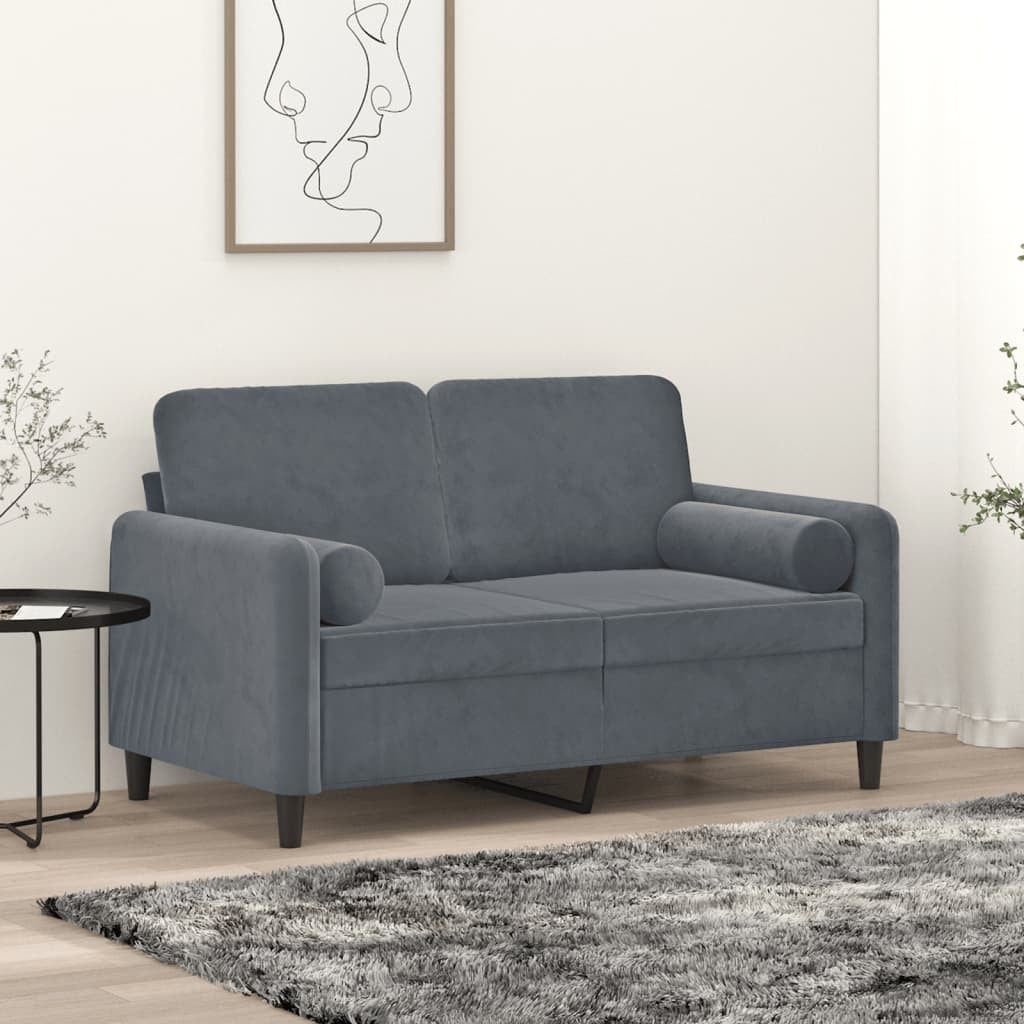 2-Seater Sofa with Throw Pillows Dark Gray 47.2" Velvet