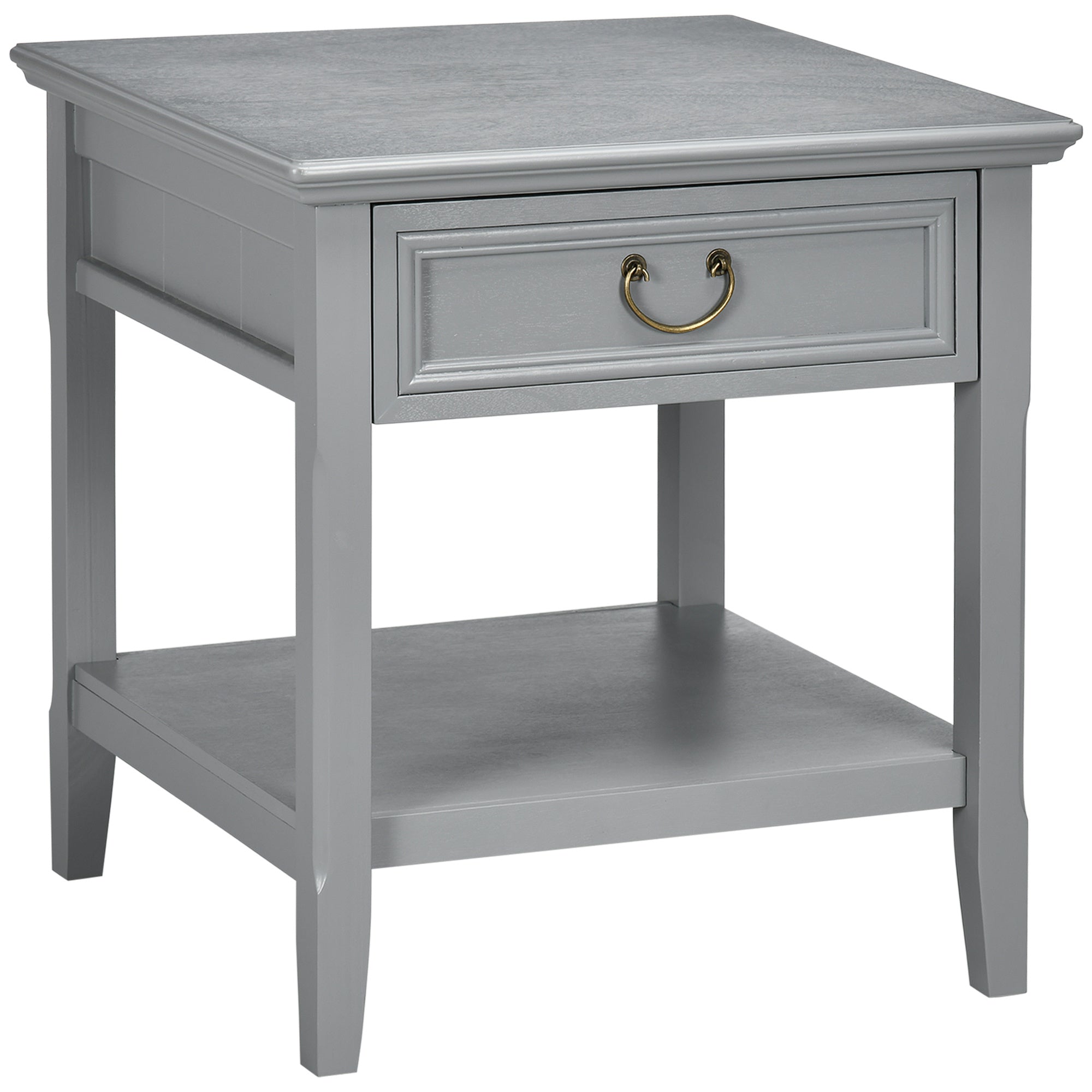 Side Table with Storage, Vintage End Table with Drawer and Open Shelf, Beside Table for Bedroom, Living Room, Gray