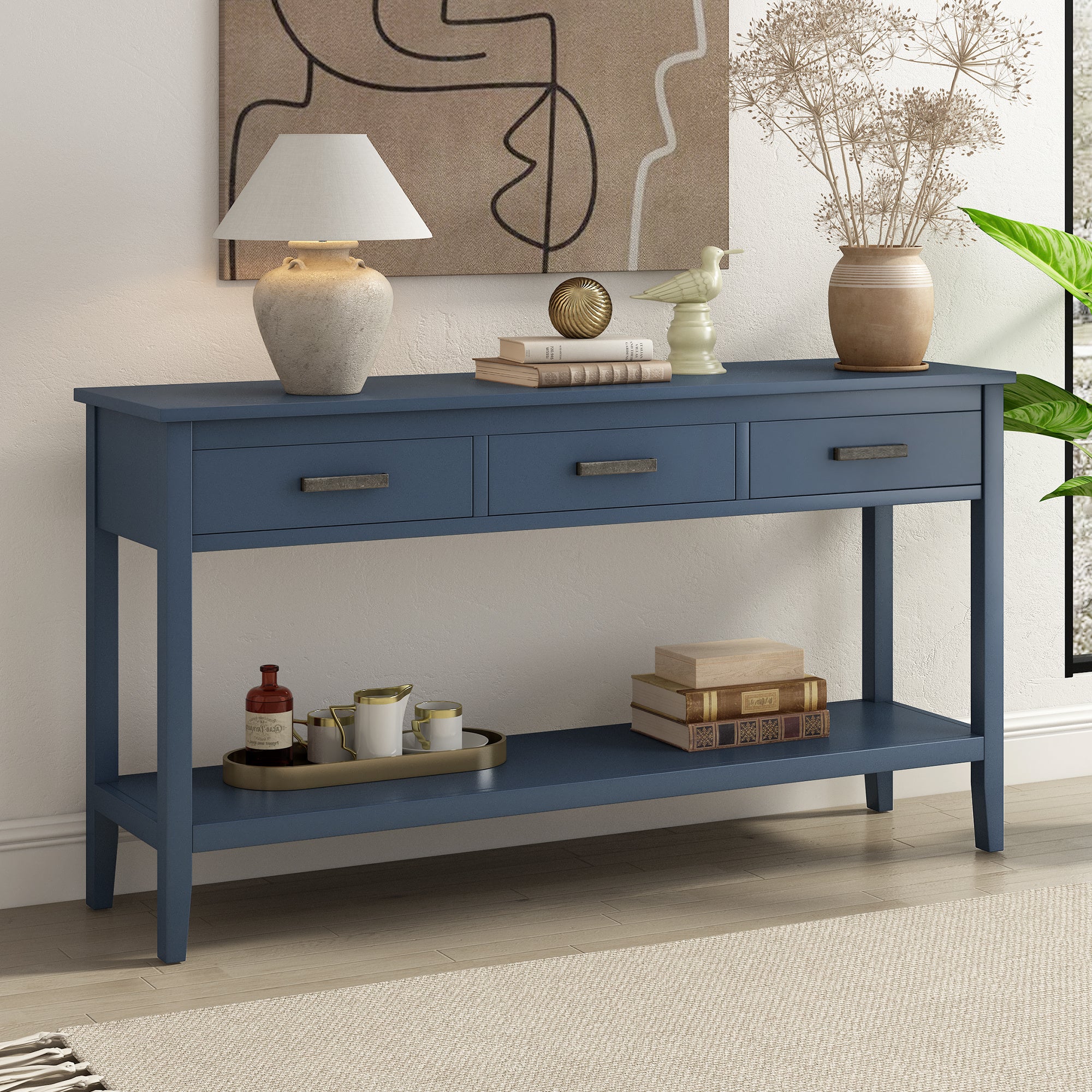 U_STYLE Contemporary 3-Drawer Console Table with 1 Shelf, Entrance Table for Entryway, Hallway, Living Room, Foyer, Corridor