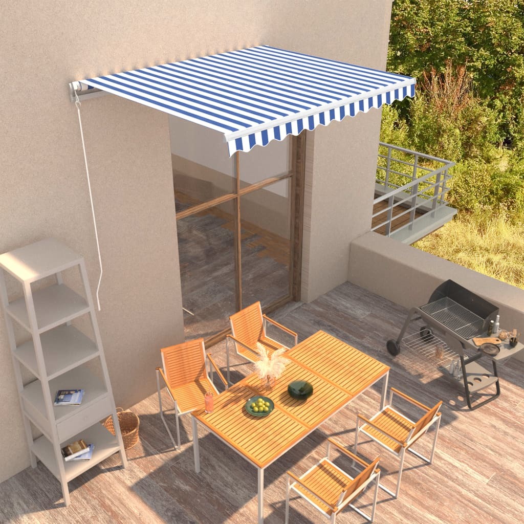 Manual Retractable Awning 118.1"x98.4" Blue and White