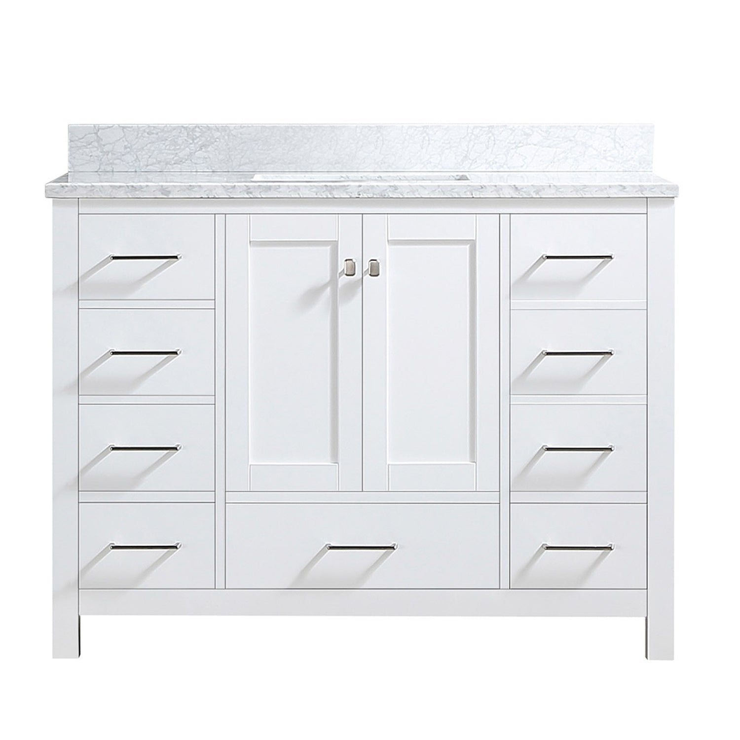 48" W Double Bathroom Vanity in White with Carrara Marble Top with White Basins