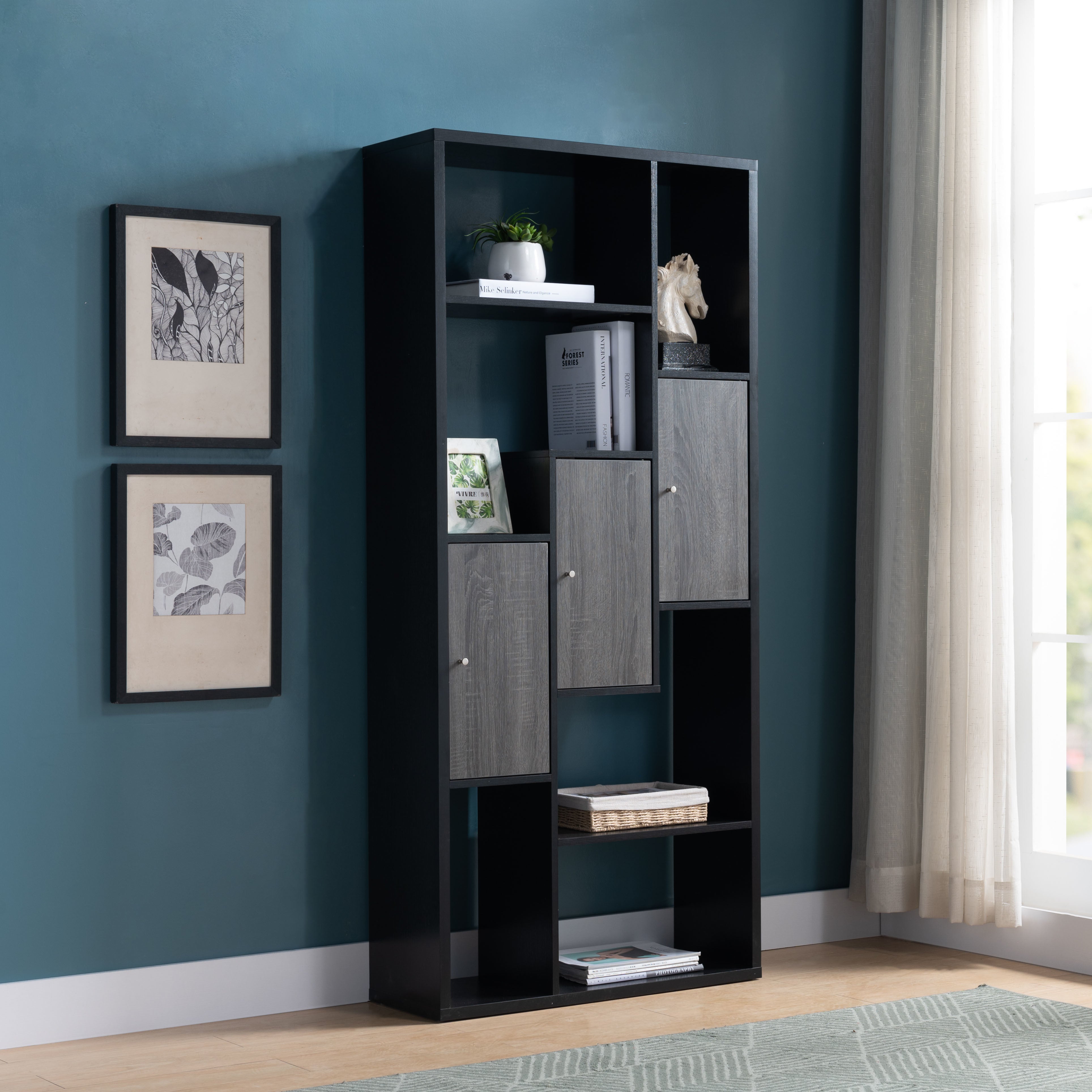 ID USA 213041 Display Cabinet Black & Distressed Grey
