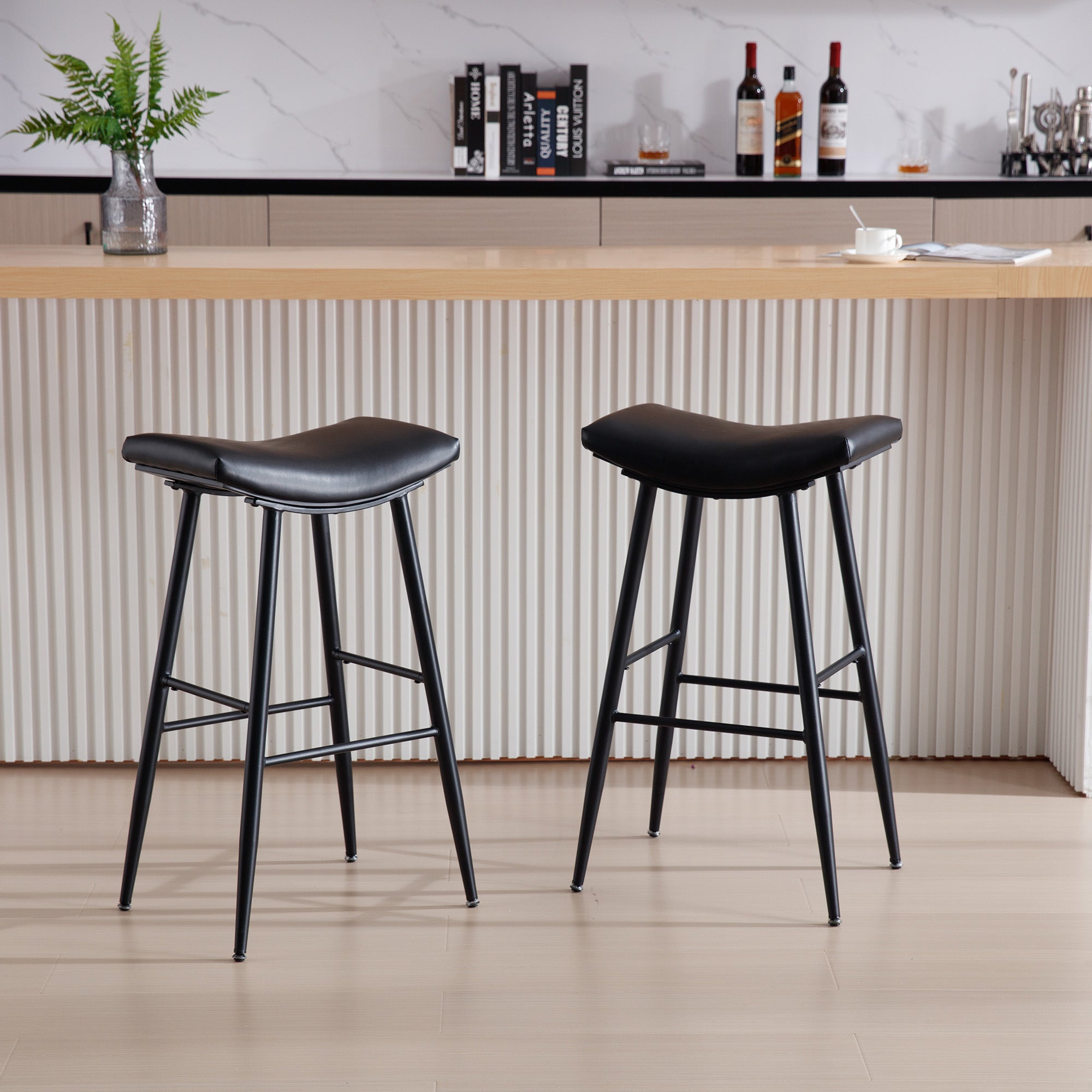 Counter Height Bar Stool Set of 2 for Dining Room Kitchen Counter Island, PU Upholstered Breakfast Stools With Footrest,Black