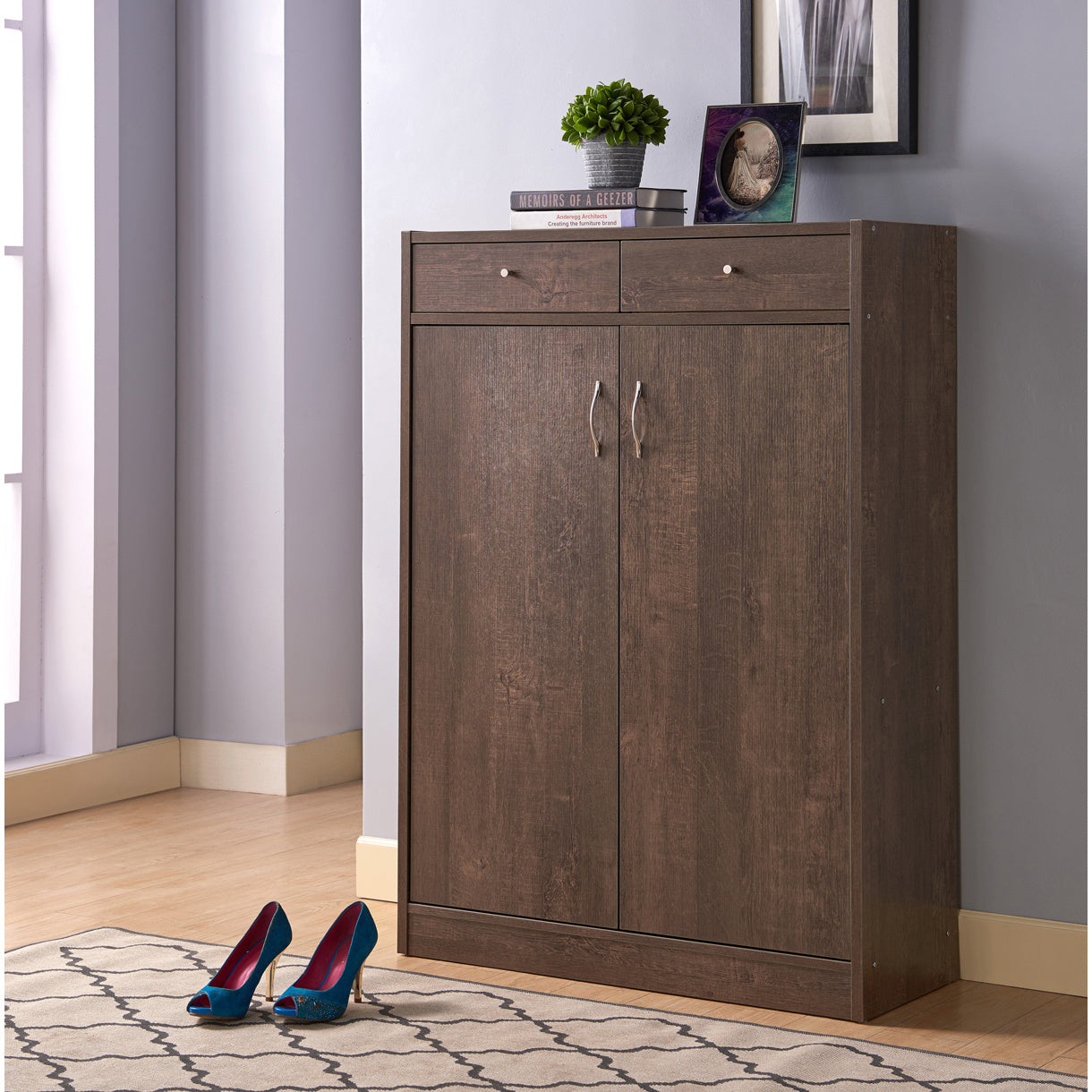 ID USA 192499 Shoe Cabinet Walnut Oak