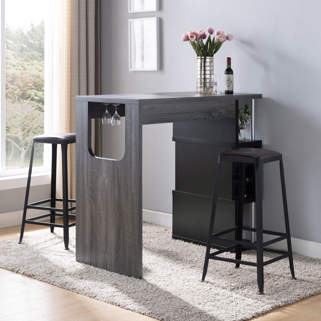 ID USA 182335 Bar Table Distressed Grey & Black