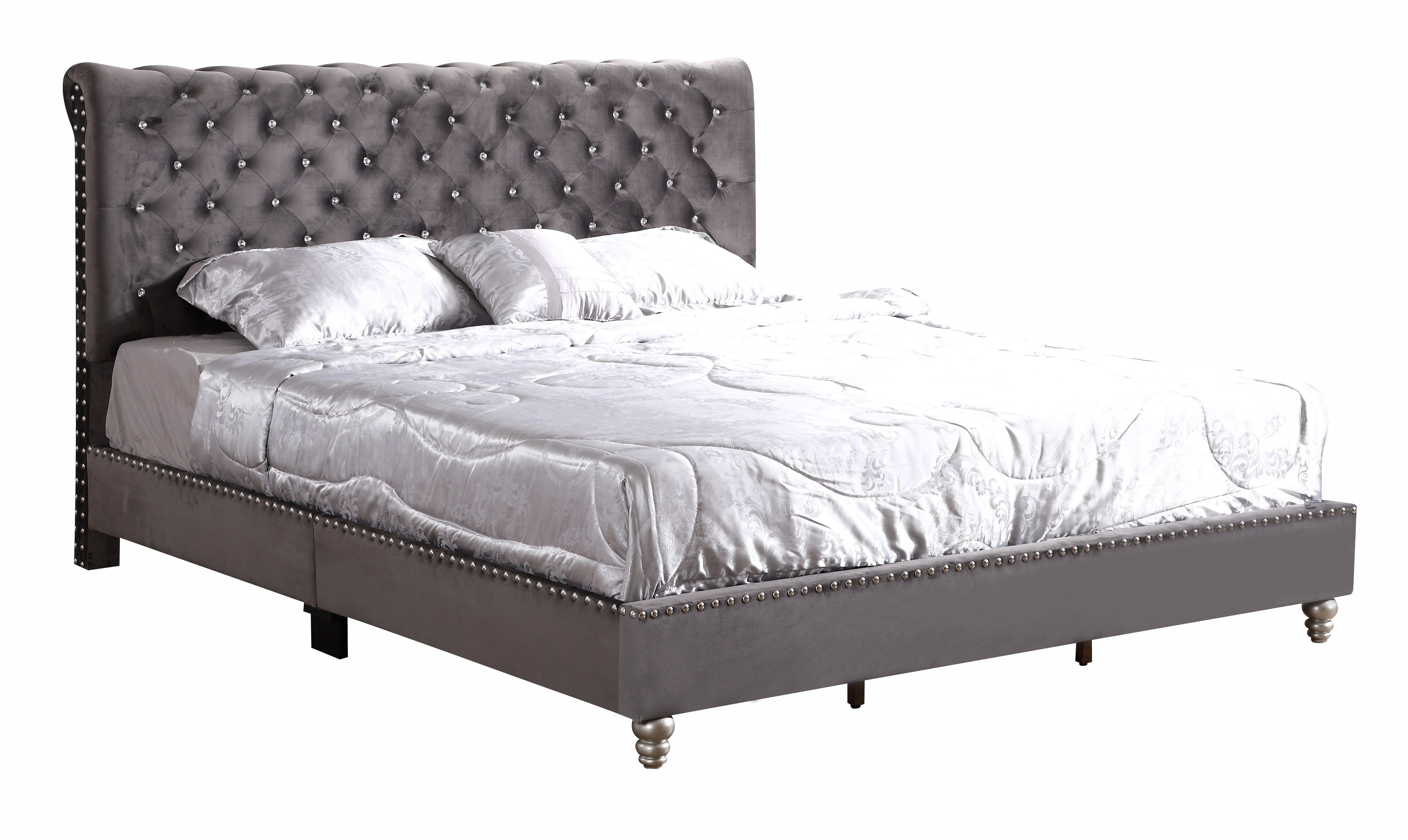 Glory Furniture Maxx G1940-KB-UP Tufted Upholstered Bed , GRAY