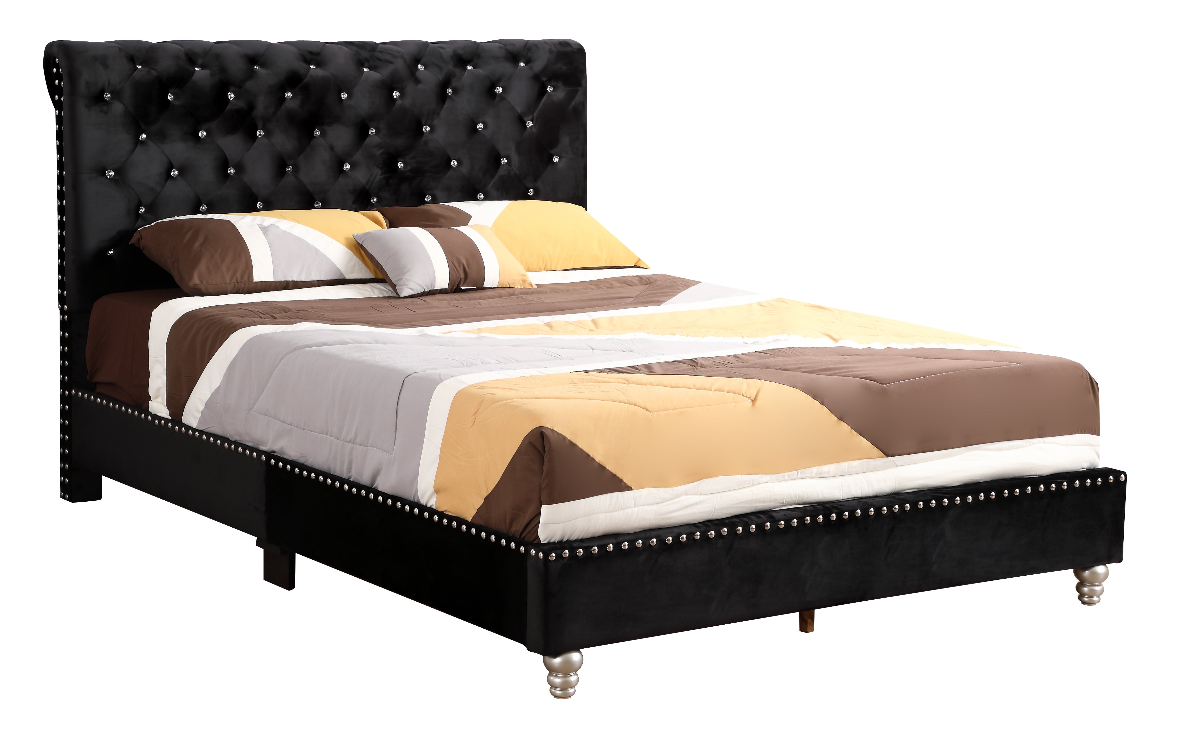 Glory Furniture Maxx G1942-KB-UP Tufted Upholstered Bed , BLACK