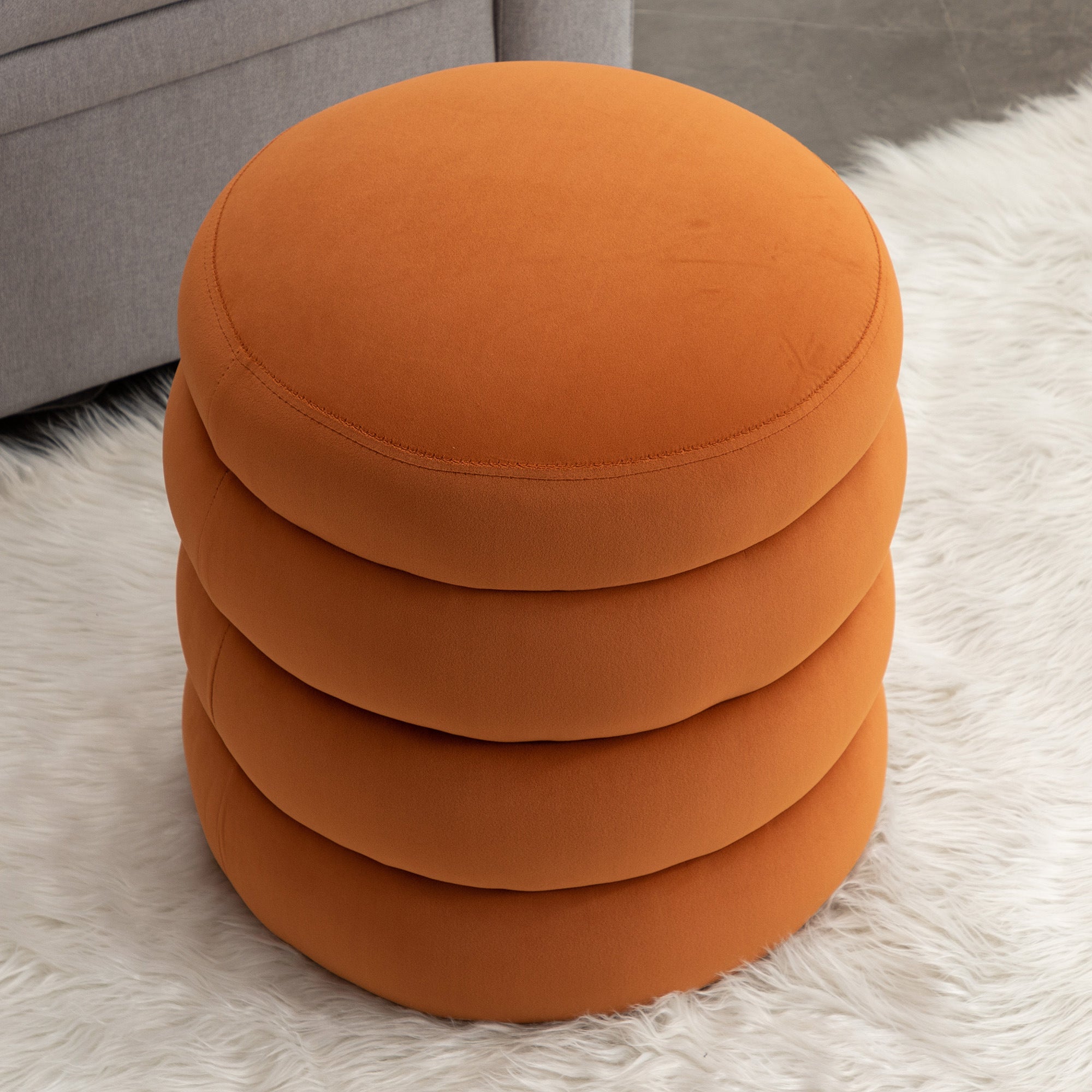 006-Soft Velvet Round Ottoman Footrest Stool,Orange