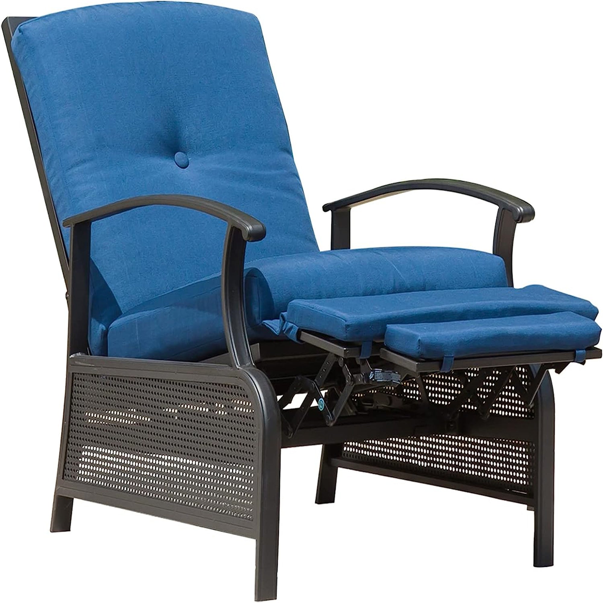 Patio Recliner Chair with Cushions,Outdoor Adjustable Lounge Chair,Reclining Patio Chairs with Strong Extendable Metal Frame for Reading,Garden,Lawn (Blue, 1 Chair)