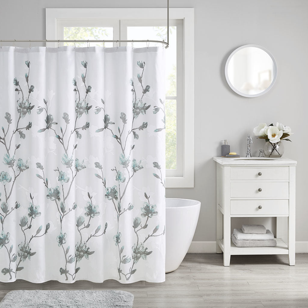 Floral Printed Burnout Shower Curtain