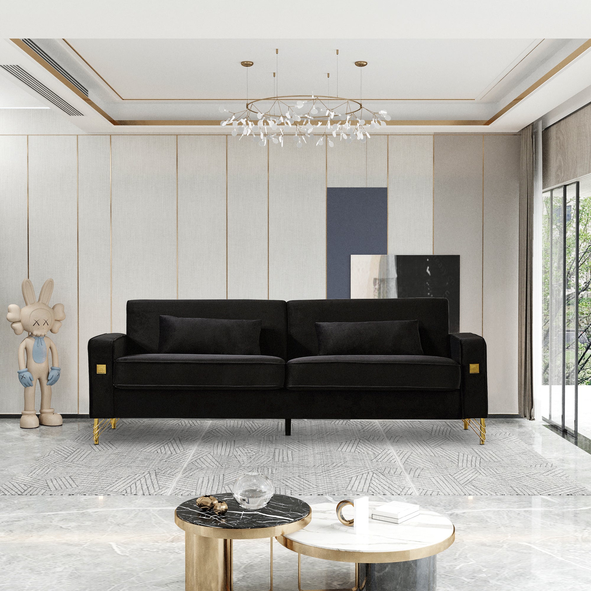 85.44" Modern Velvet Couch with Gold Legs,Upholstered Sofa for Living Room