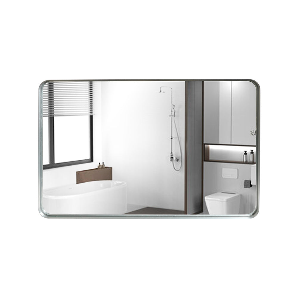 30x20inch Glossy Brushed Silver Rounded Corner Rectangle Bathroom Mirror For Wall Metal Frame Deep Set Design Hangs Wall Mounted Bathroom Mirror(Horizontal & Vertical)