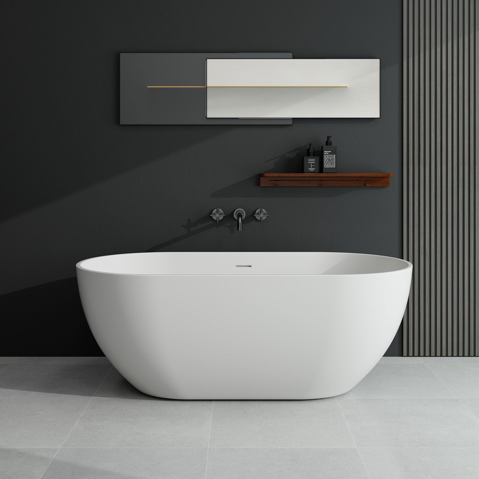 59 in. Solid Surface Freestanding Soaking Bathtub in Matte White