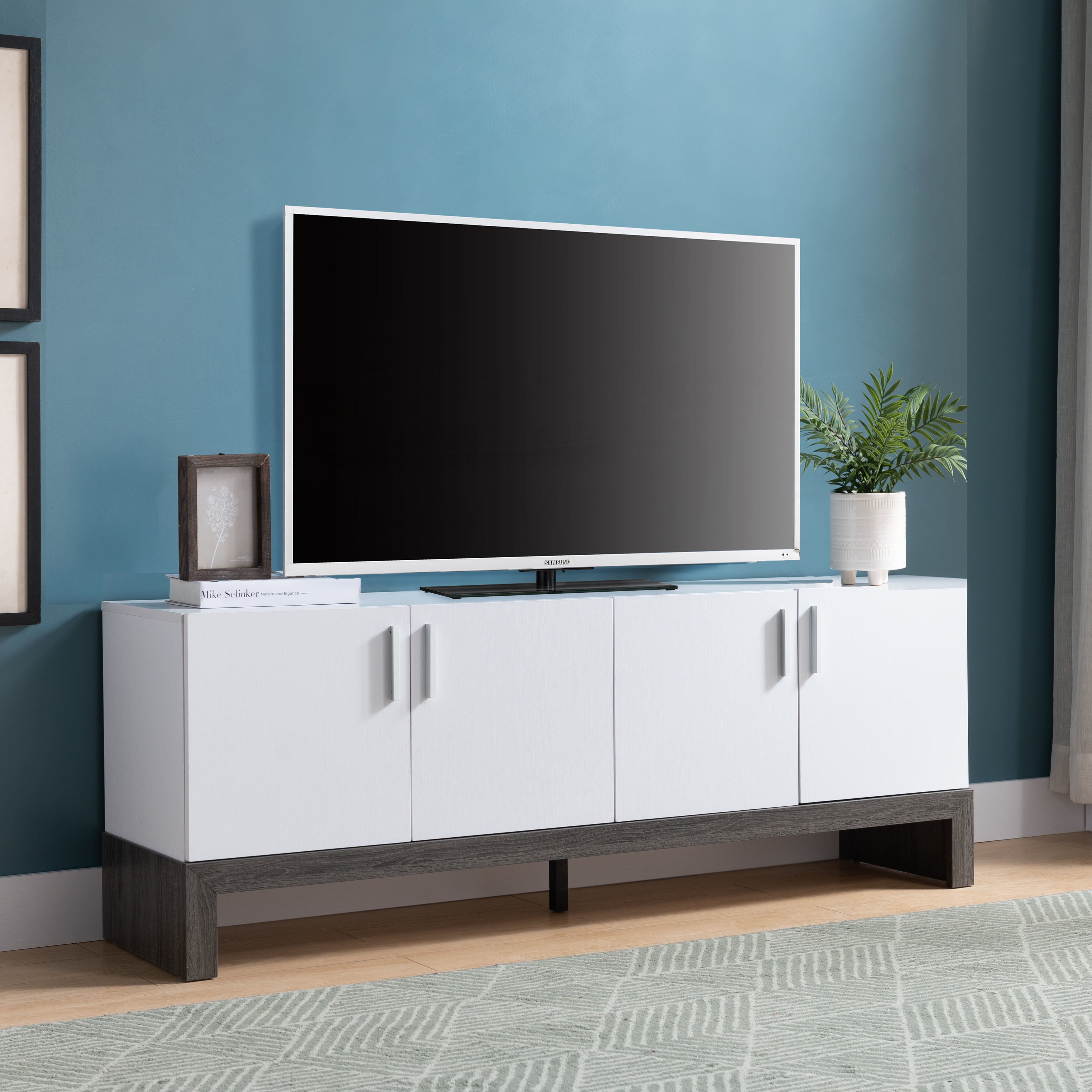 ID USA 213039 TV Stand White & Distressed Grey