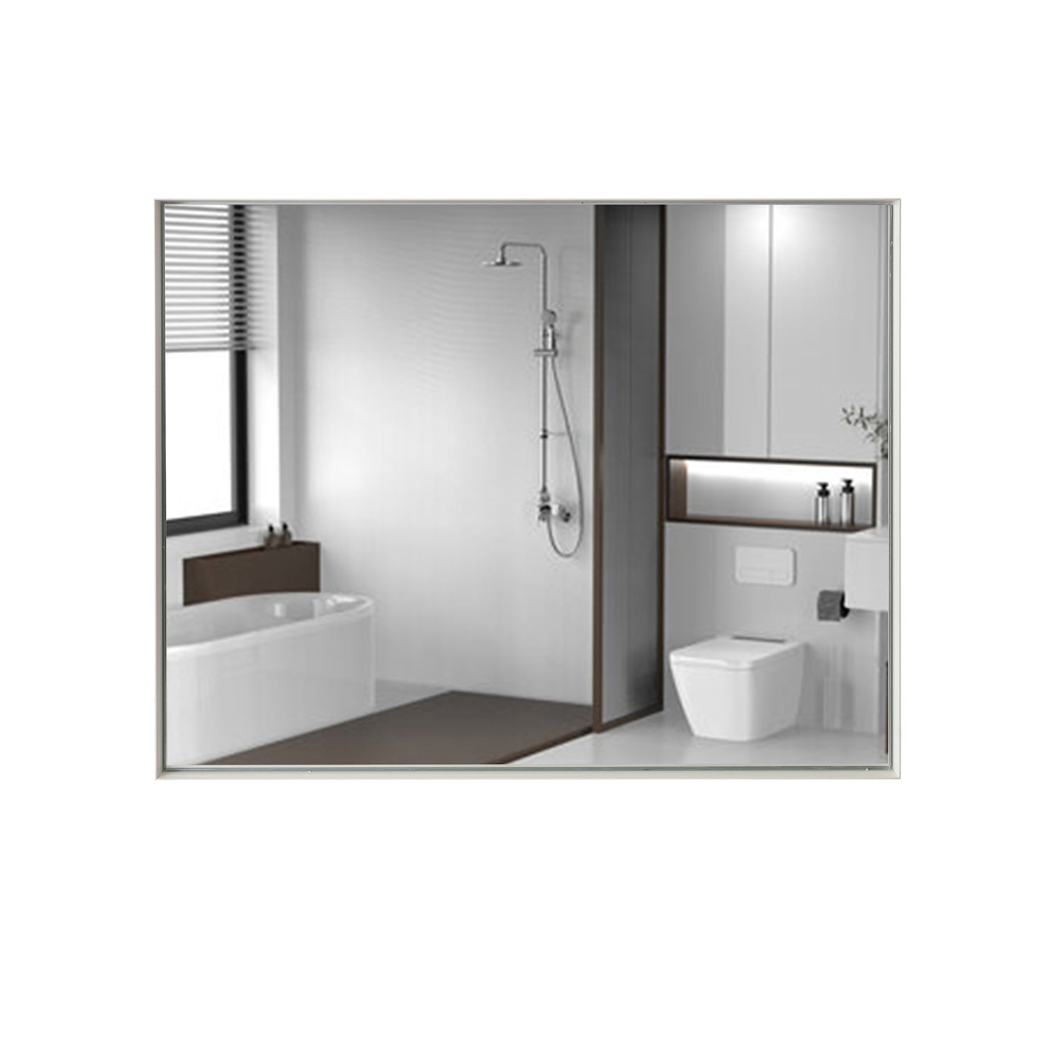 40x30inch Glossy White Rectangular Wall-Mounted Beveled Bathroom Mirror,Square Angle Metal Frame Wall Mounted Bathroom Mirrors For Wall(Horizontal & Vertical)