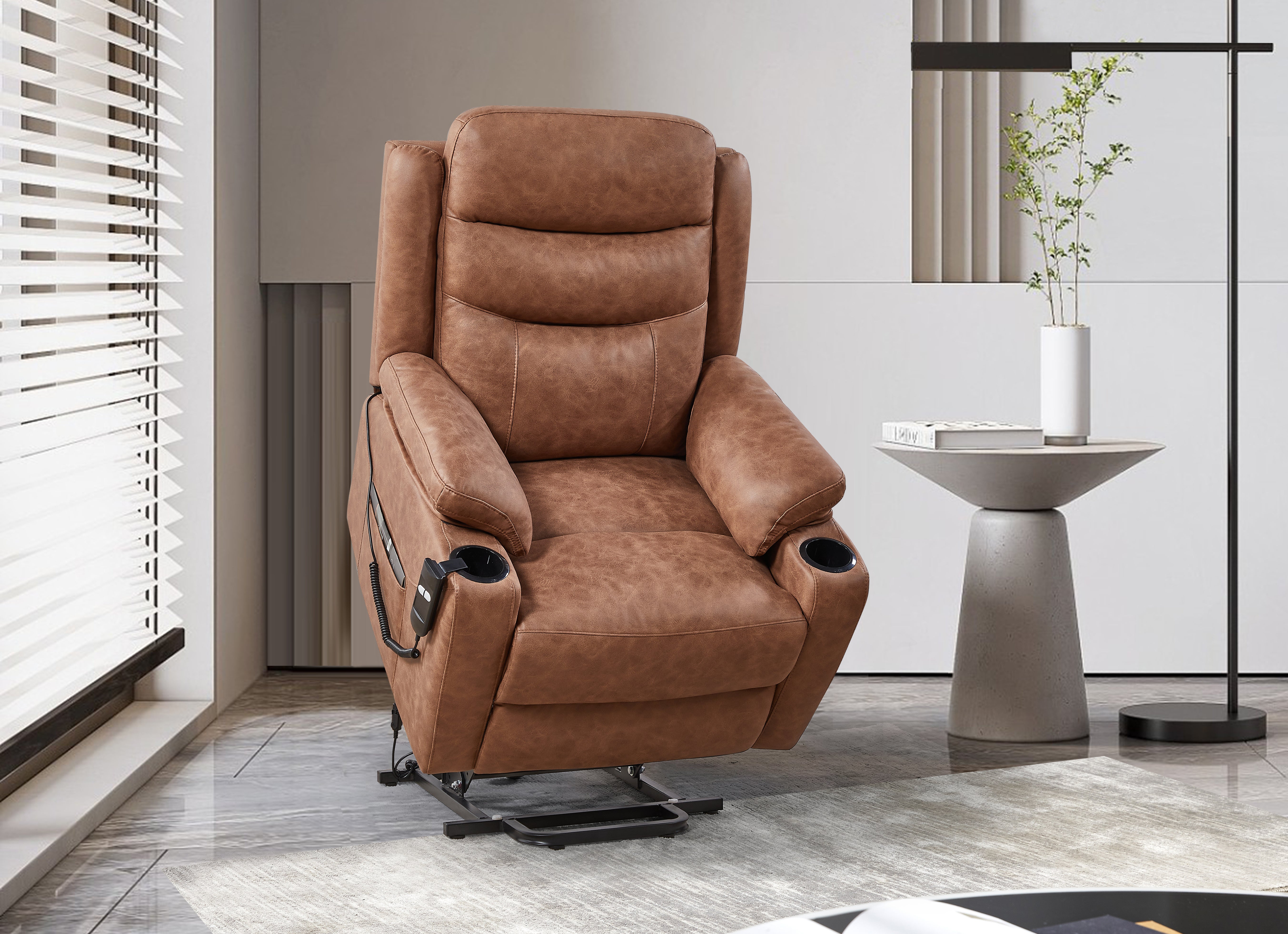 Liyasi Electric Power Lift Recliner Chair with 1 Motor, 3 Positions, 2 Side Pockets, Cup Holders,Suede fabric