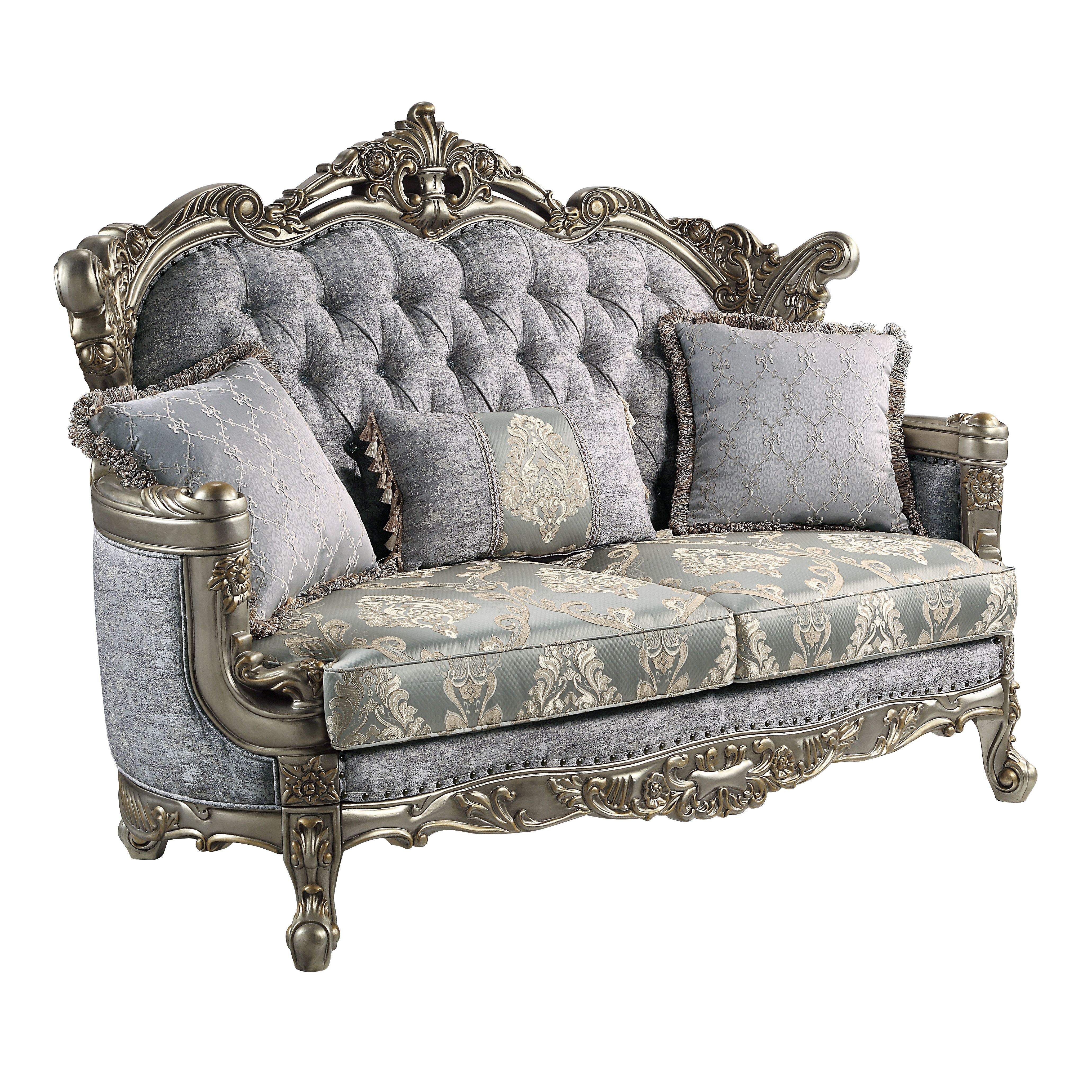 ACME Miliani Loveseat w/3 Pillows, Fabric & Antique Bronze Finish LV01781