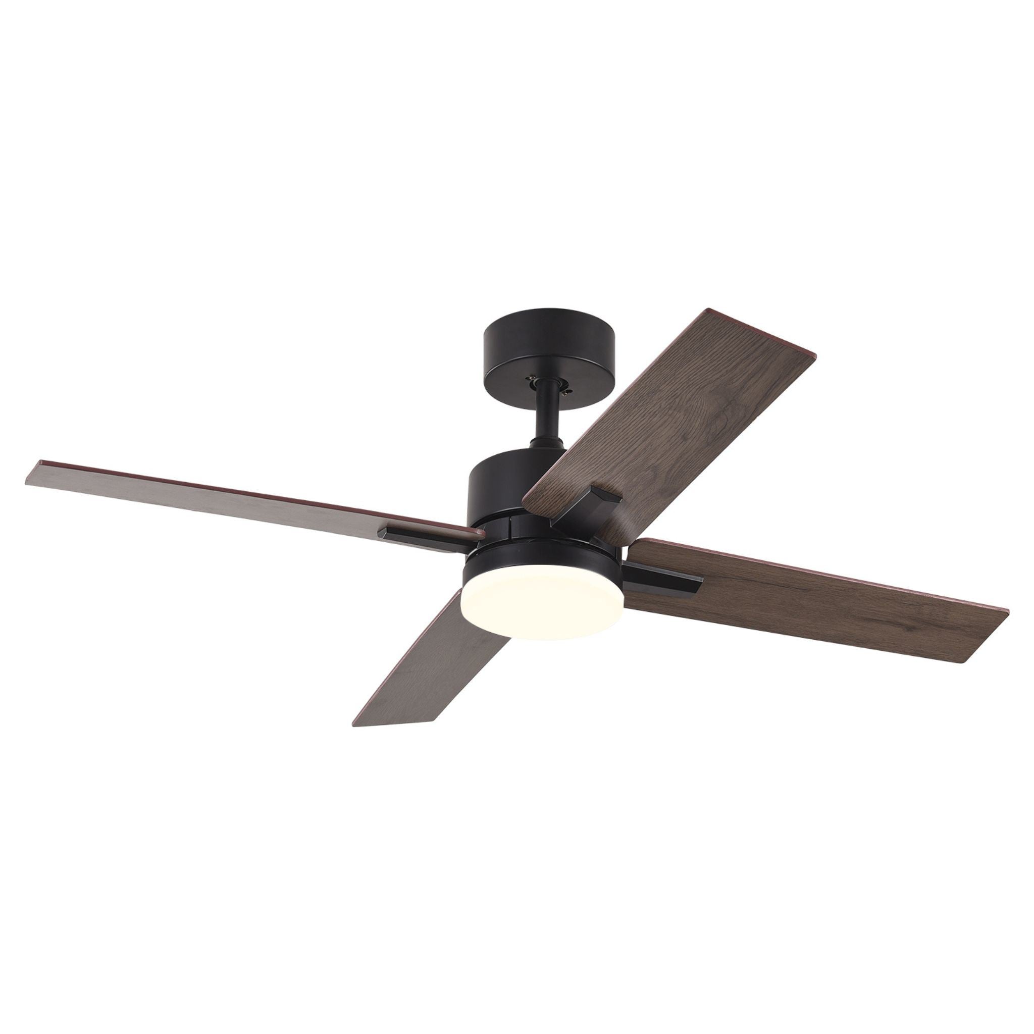 44 Inch Downrod Ceiling Fans with Lights and Remote Control, Modern Outdoor Indoor Black 4 Blades LED Lights Smart Ceiling Fans for Bedroom, Living Room, and Patios