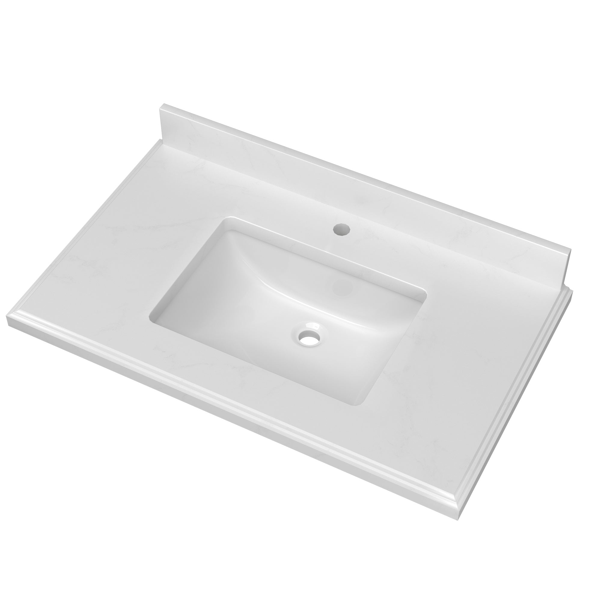 37 Inch Quartz Vanity Top with Undermounted Rectangular Ceramic Sink & Backsplash, White Carrara Engineered Stone Countertop for Bathroom Kitchen Cabinet 1 Faucet Hole (not Include Cabinet)