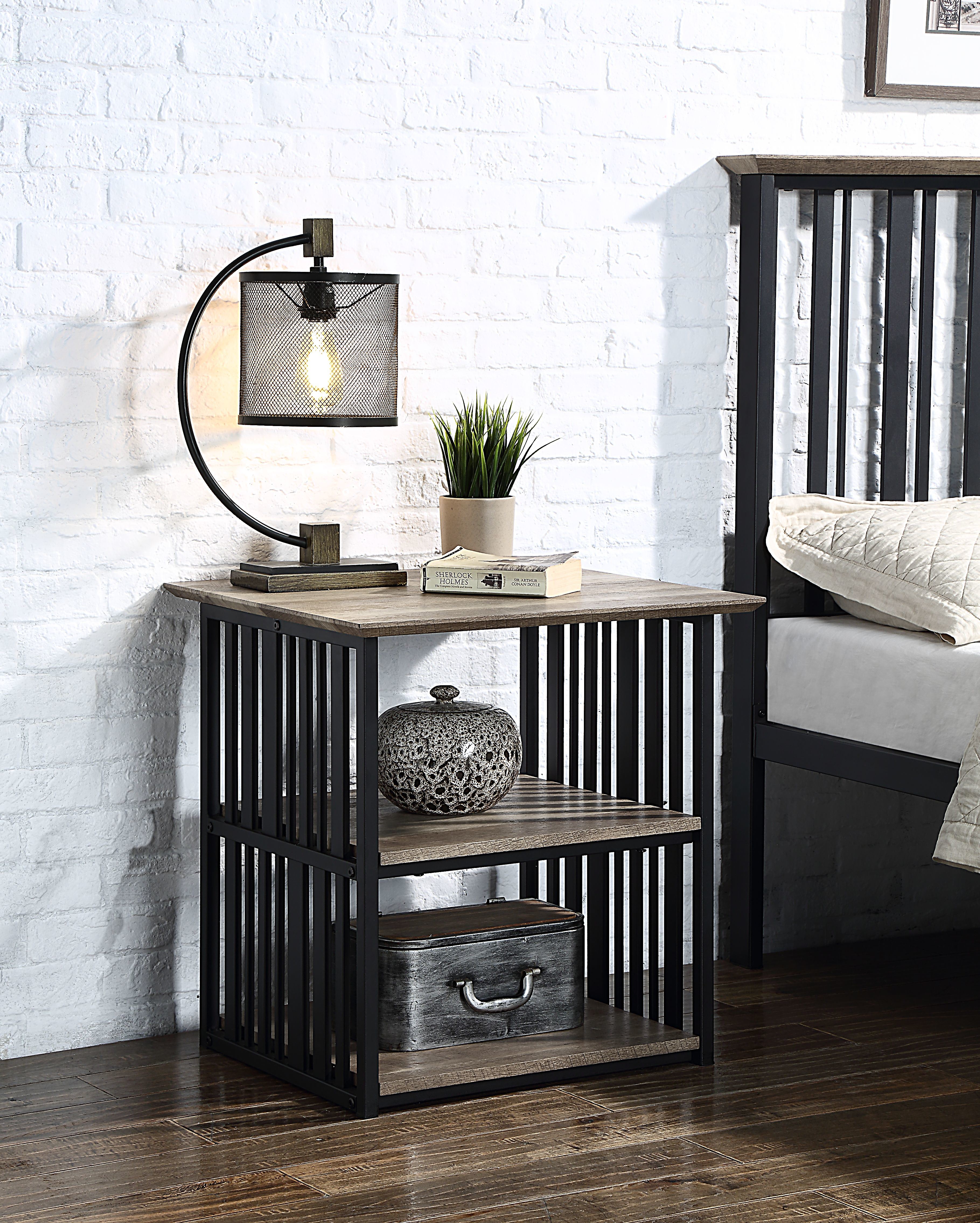 ACME Zudora Nightstand, Antique Oak & Black Finish BD01749