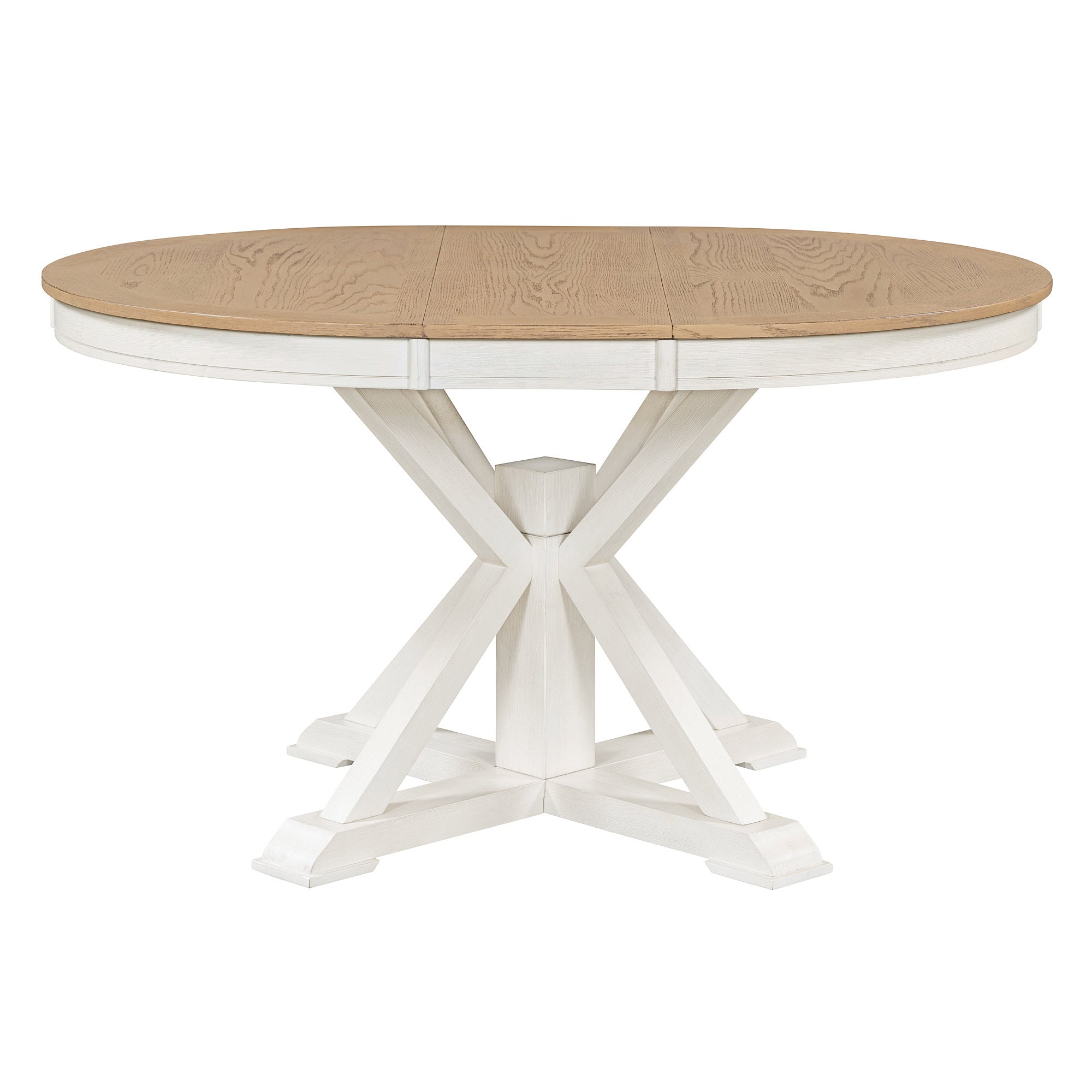 TREXM Retro Functional Extendable Dining Table with a 12" Leaf for Dining Room and Living Room (Oak Natural Wood + Off White)