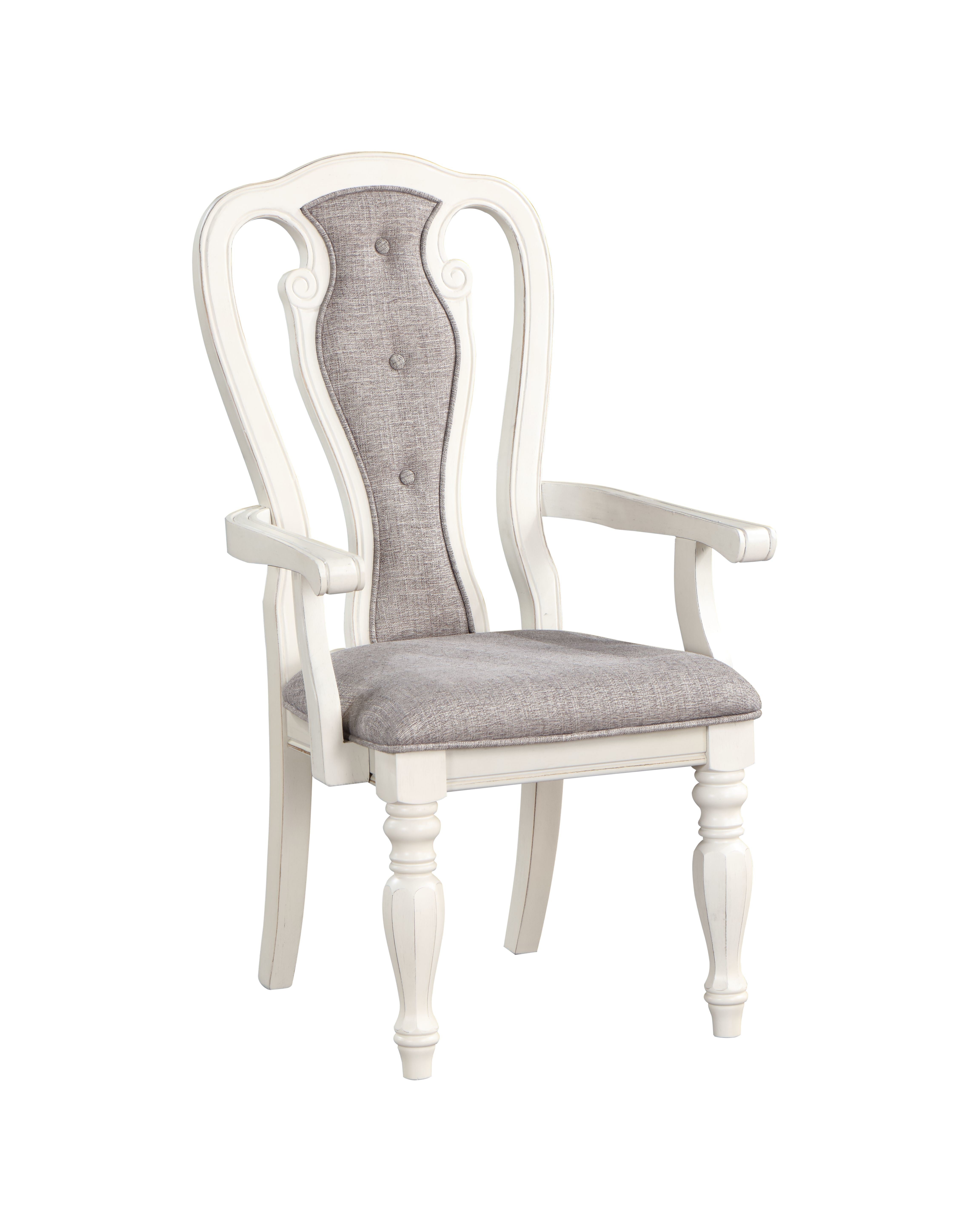 ACME Florian Arm Chair(Set-2), Gray Fabric & Antique White Finish DN01655