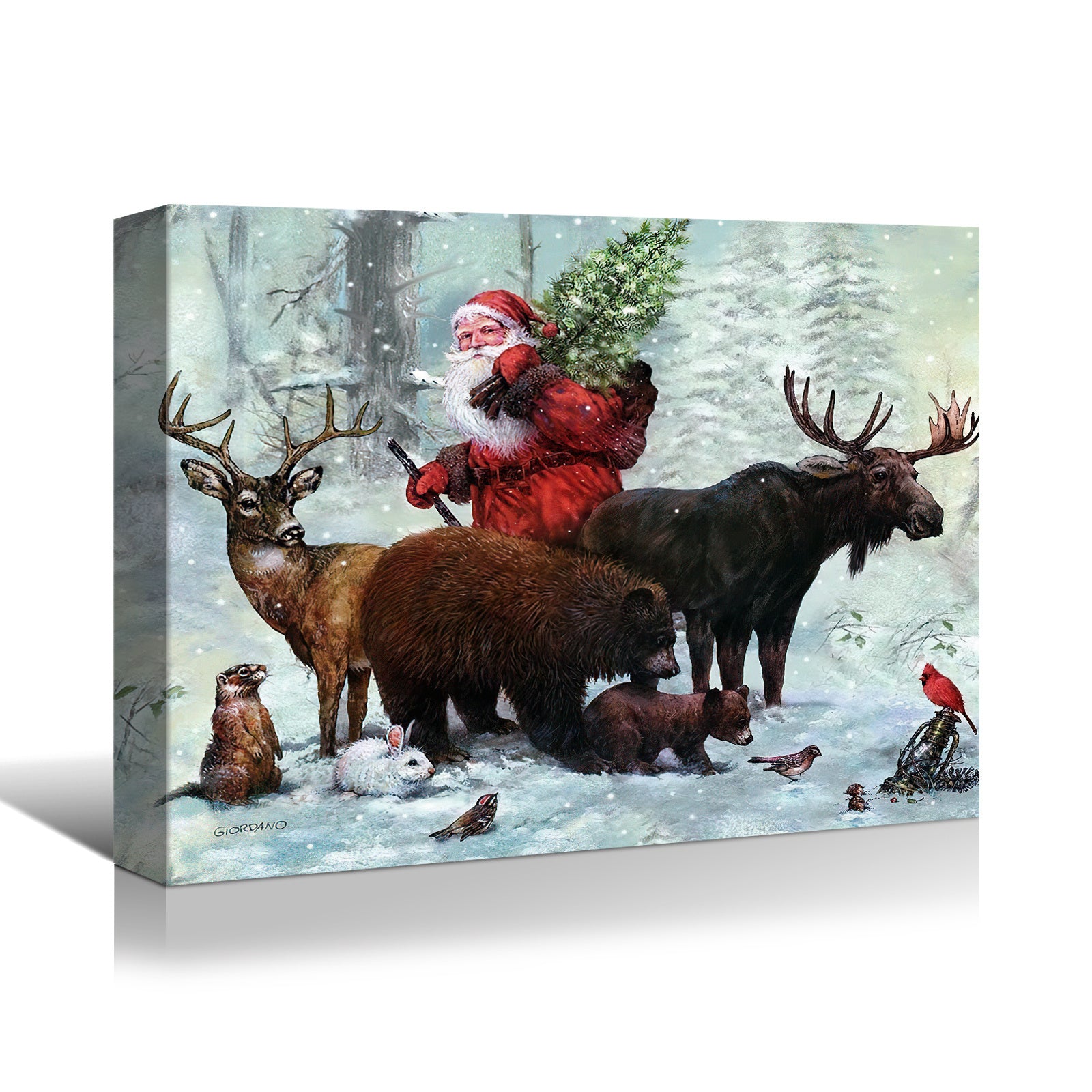 Framed Canvas Wall Art Decor Painting For Chrismas, Santa Claus with cute Animals Chrismas Gift Painting For Chrismas Gift, Decoration For Chrismas Eve Office Living Room, Bedroom Decor-Ready To Hang