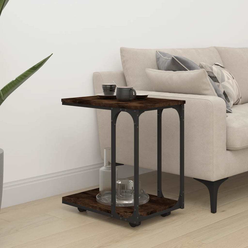 Side Table with Wheels Smoked Oak 19.7"x13.8"x21.9" Engineered Wood