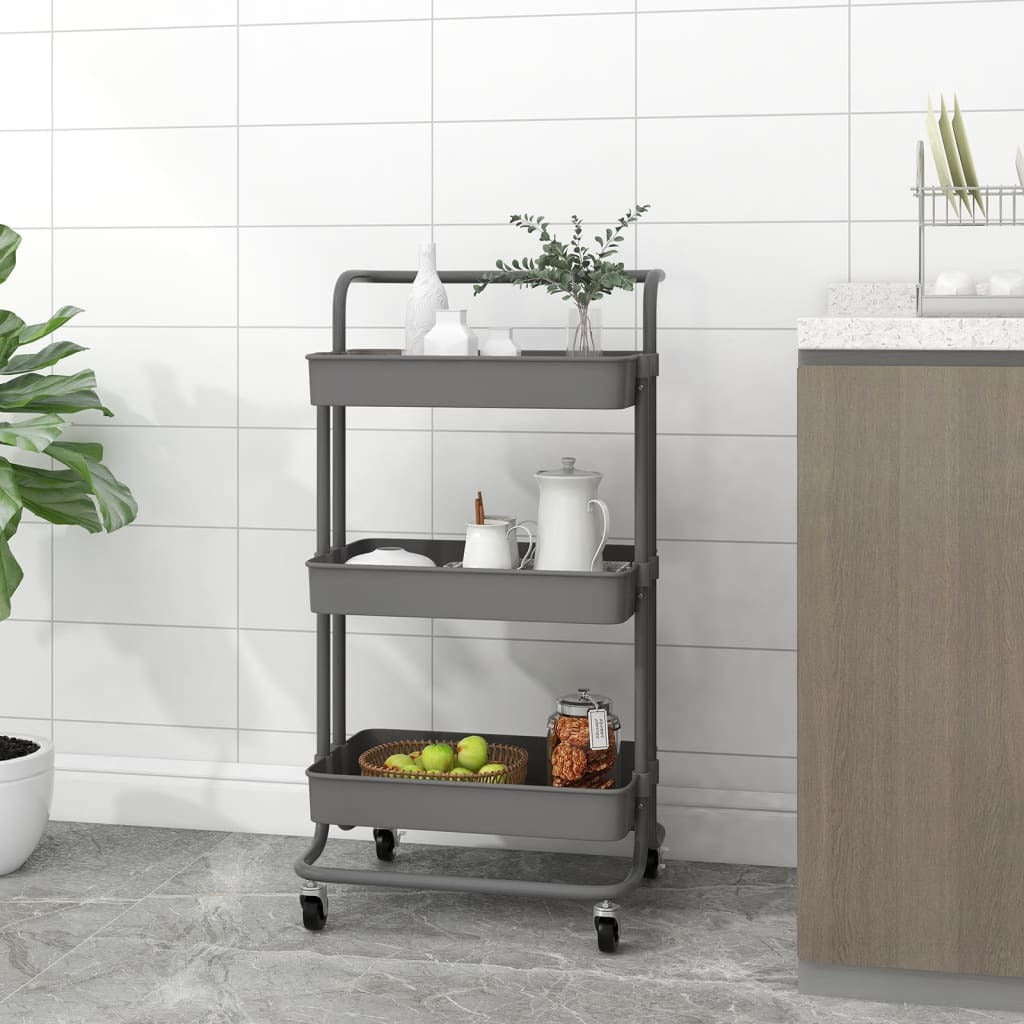 3-Tier Kitchen Trolley Gray 16.5"x13.8"x33.5" Iron and ABS