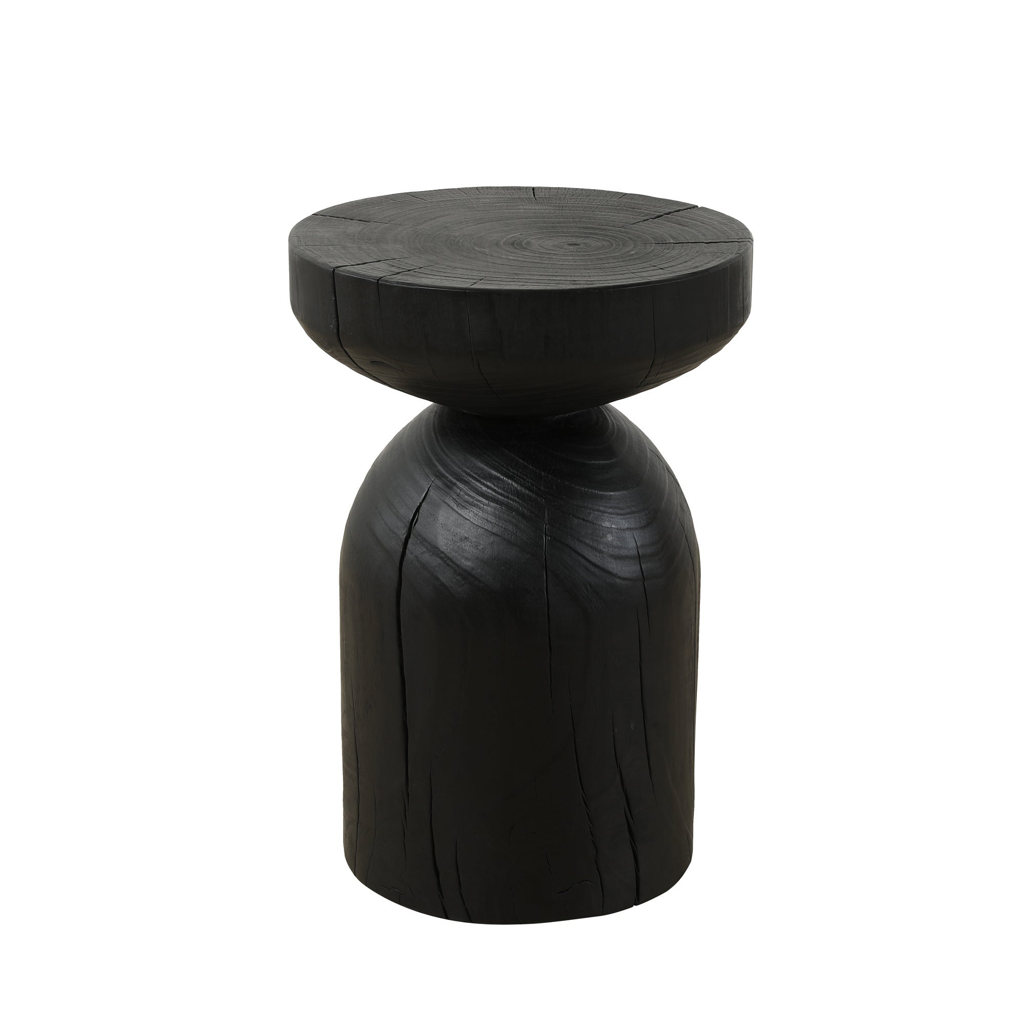 SOLID pine WOOD 17.7 inch height,12.5inch Wide Round Contemporary Wooden Accent Table in Black, Fully Assembled,Burnt vintage cracked end table for the Living Room and Bedroom