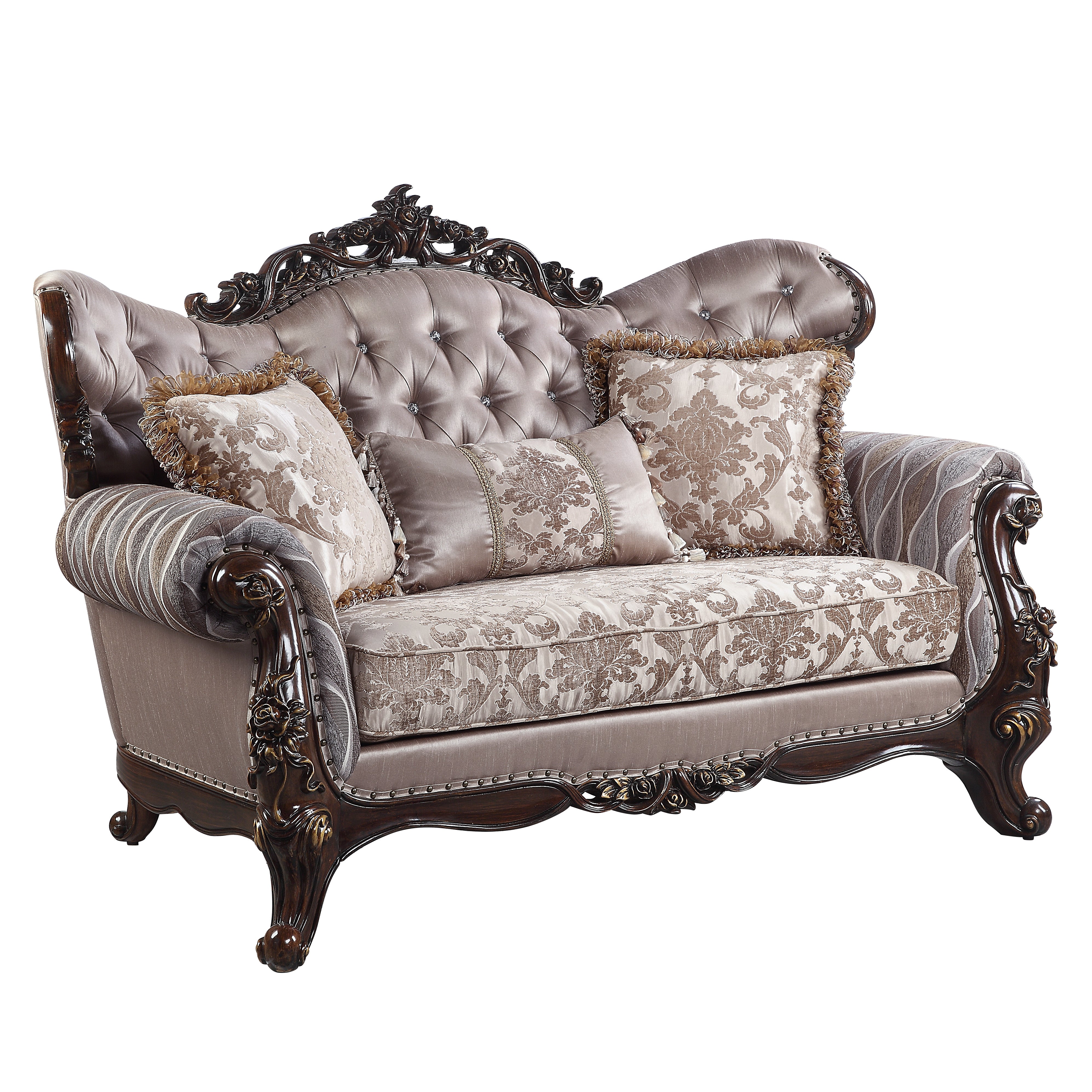 ACME Benbek Loveseat w/3 Pillows in Fabric & Antique Oak Finish LV00810