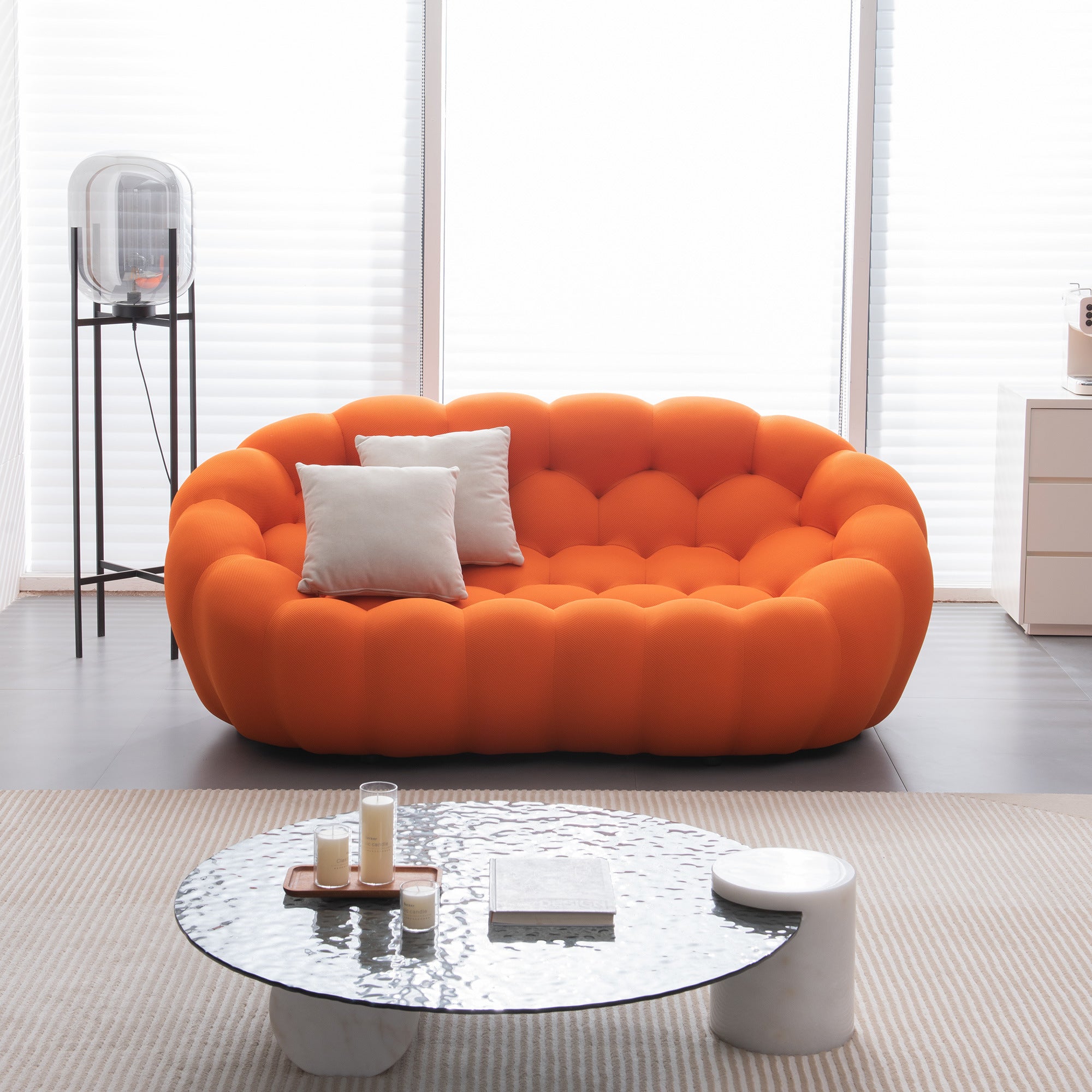 [VIDEO provided]74.8'' Modern bubble floor couch for living room,orange