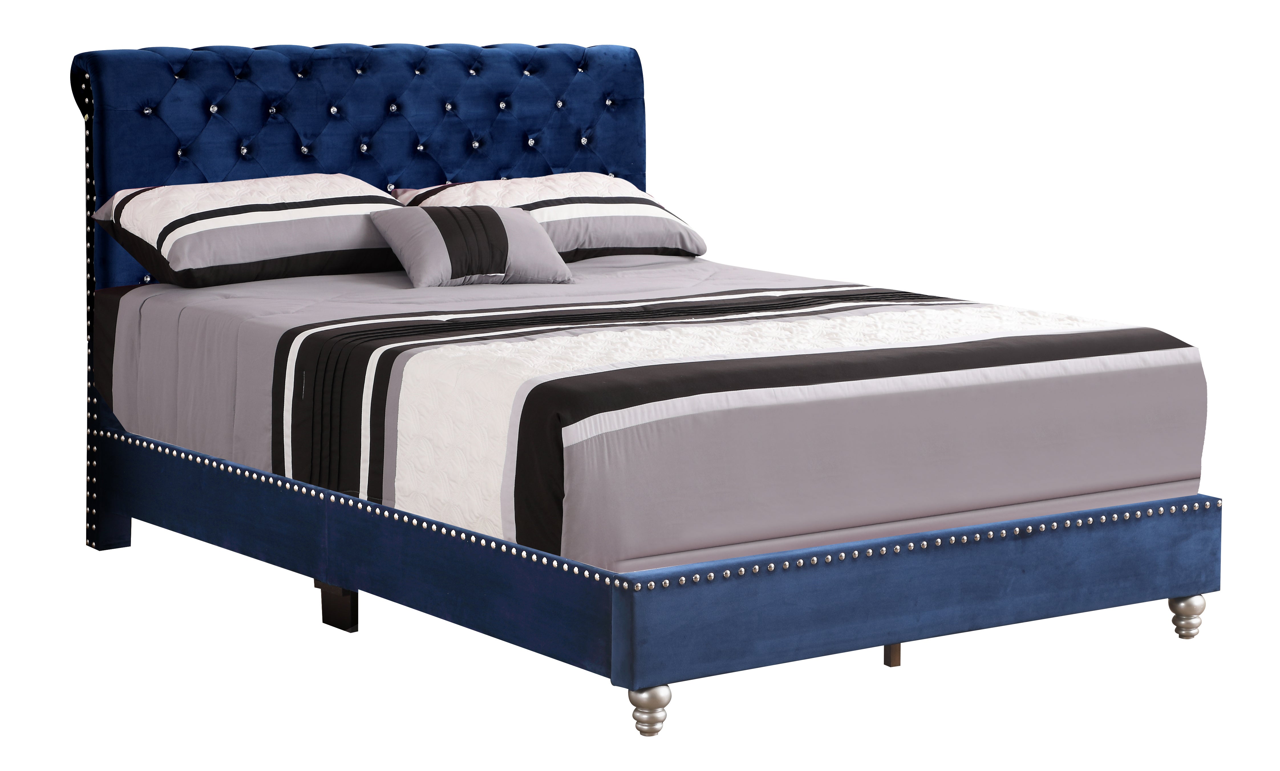 Glory Furniture Maxx G1943-QB-UP Tufted Upholstered Bed , NAVY BLUE