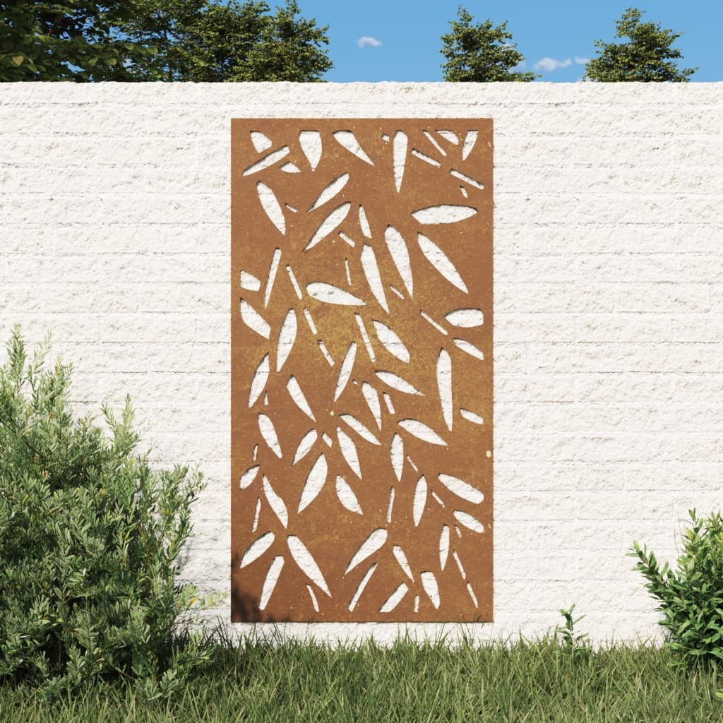Patio Wall Decoration 41.3"x21.7" Corten Steel Bamboo Leaf Design