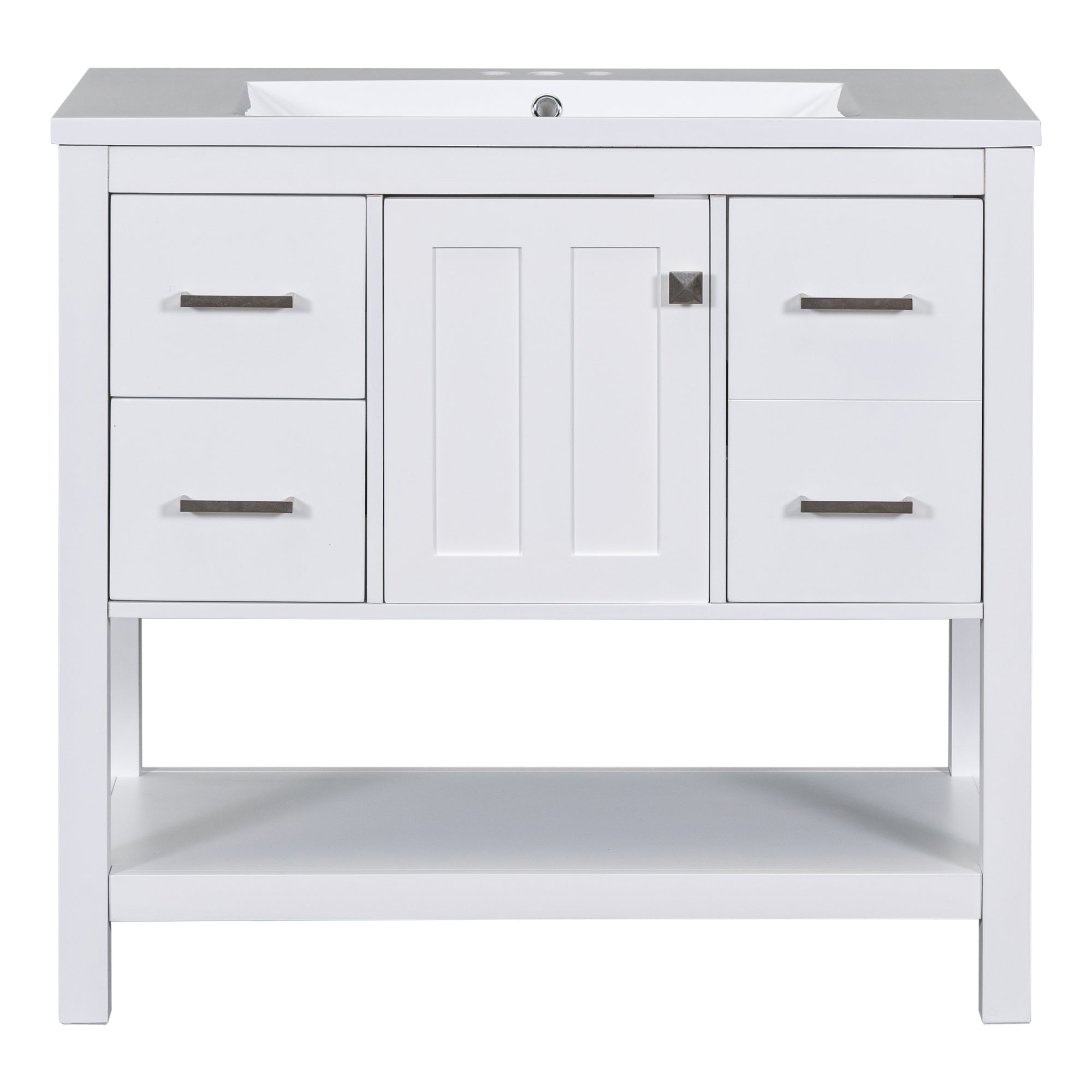 [Cabinet Only]36" White Modern Bathroom Vanity with USB(Sink not included)