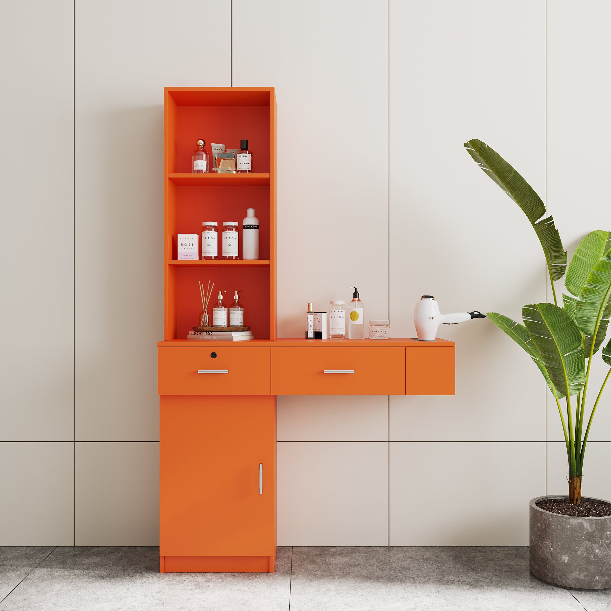 Orange modern simple hair desk, multi-layer storage space