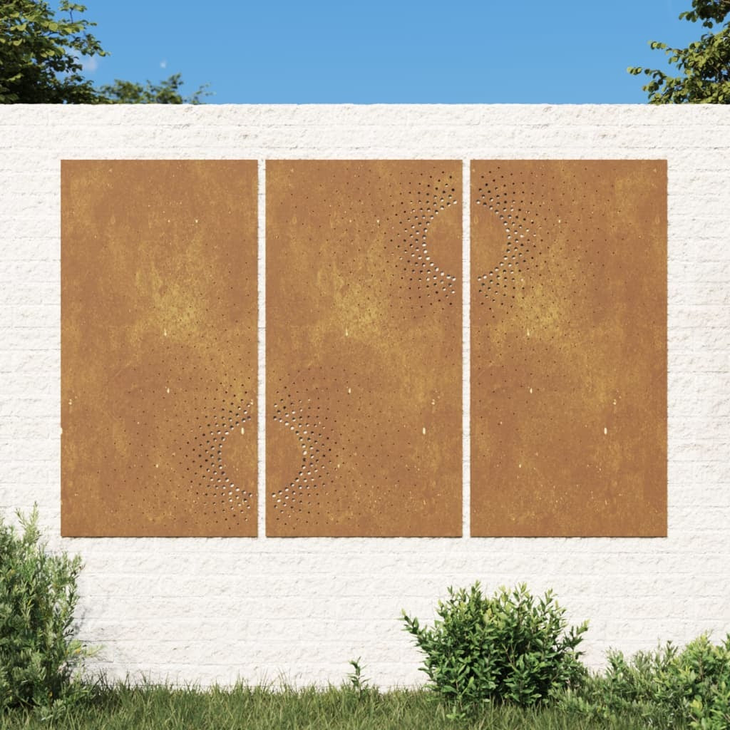 Patio Wall Decorations 3 pcs 41.3"x21.7" Corten Steel Sun Design