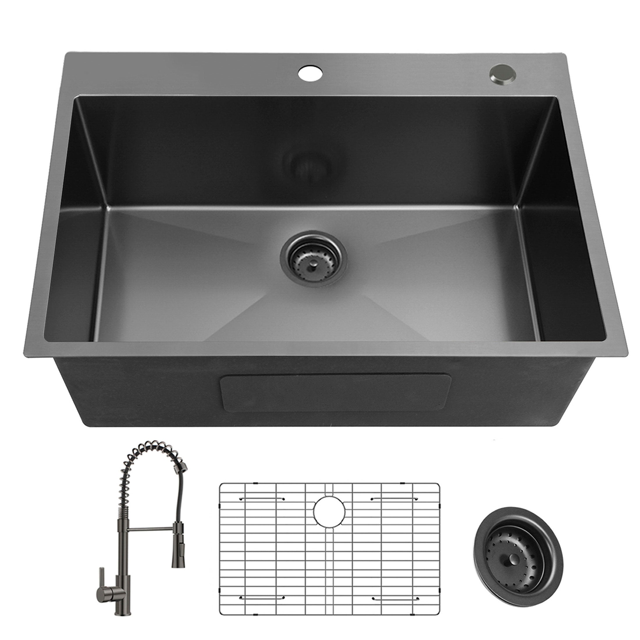 33Inch Topmount 18Gauge Stainless Steel kitchen Sink With Black Spring Neck Faucet